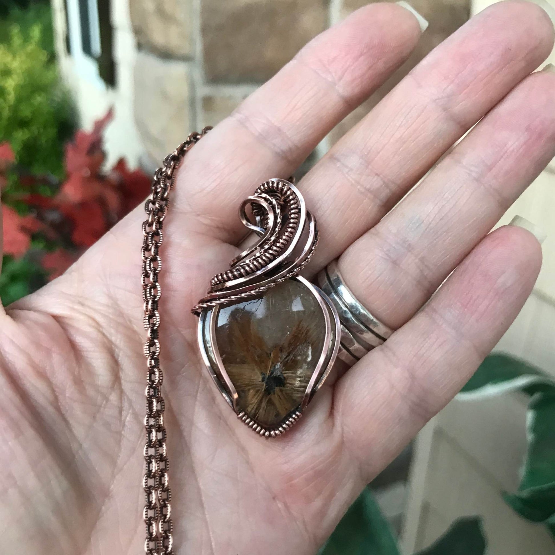 Gold Star Rutile Quartz Copper Pendant