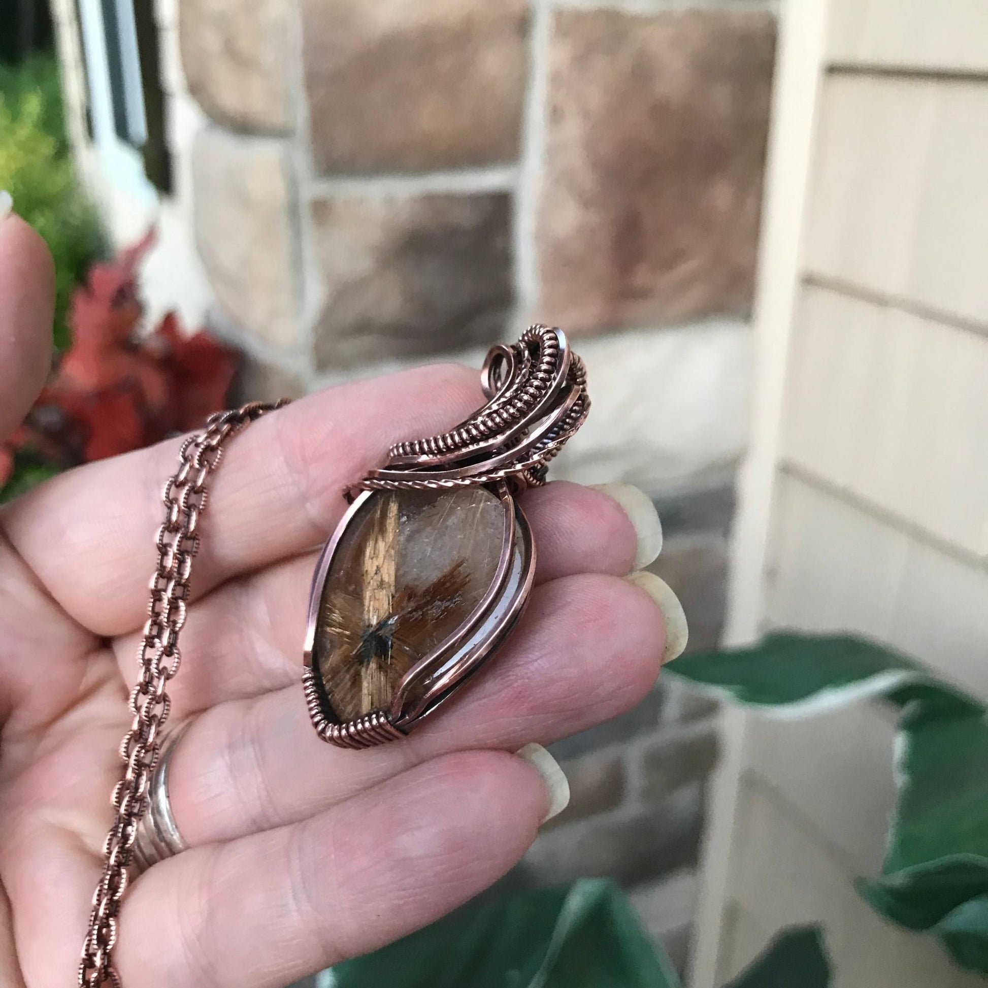 Gold Star Rutile Quartz Copper Pendant