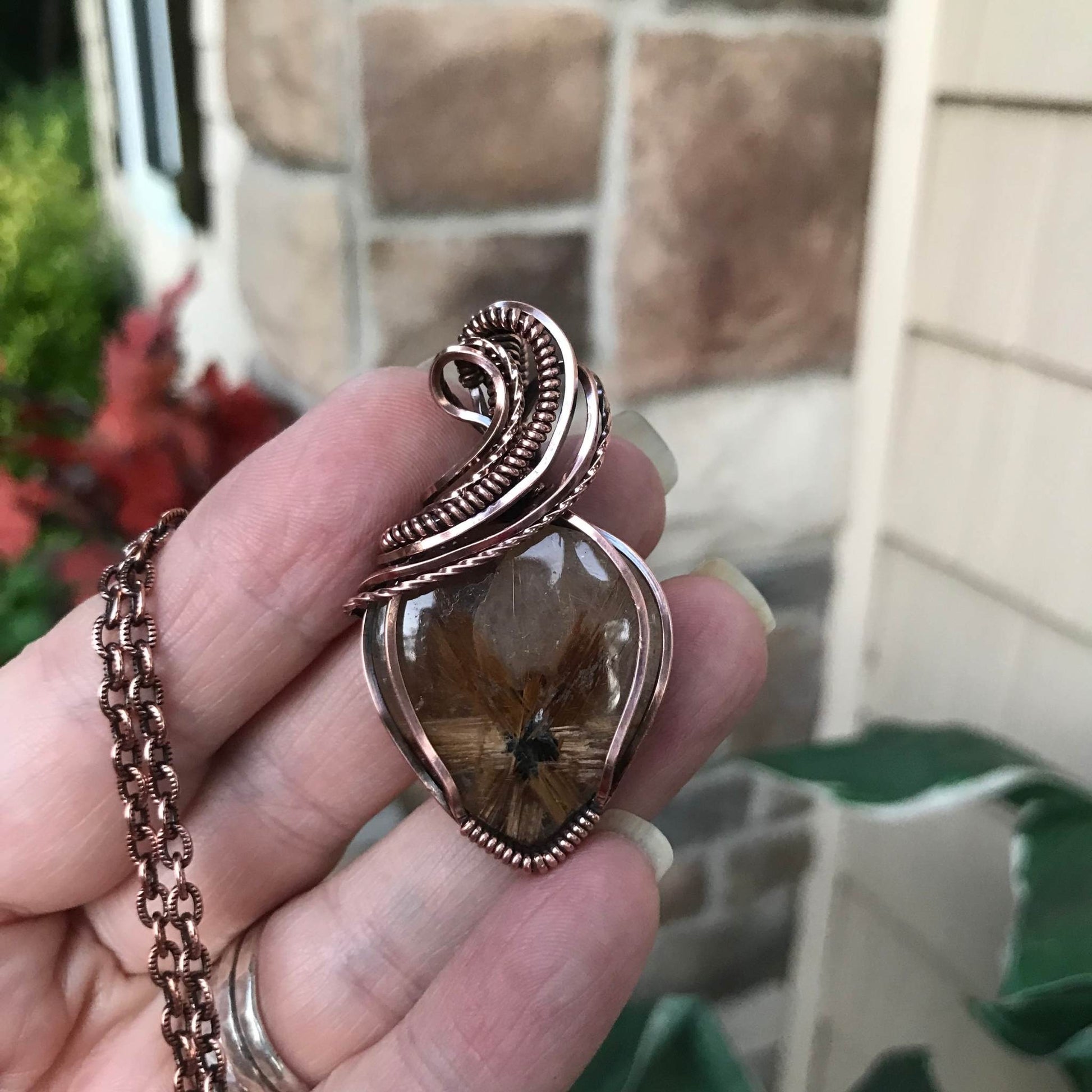 Gold Star Rutile Quartz Copper Pendant