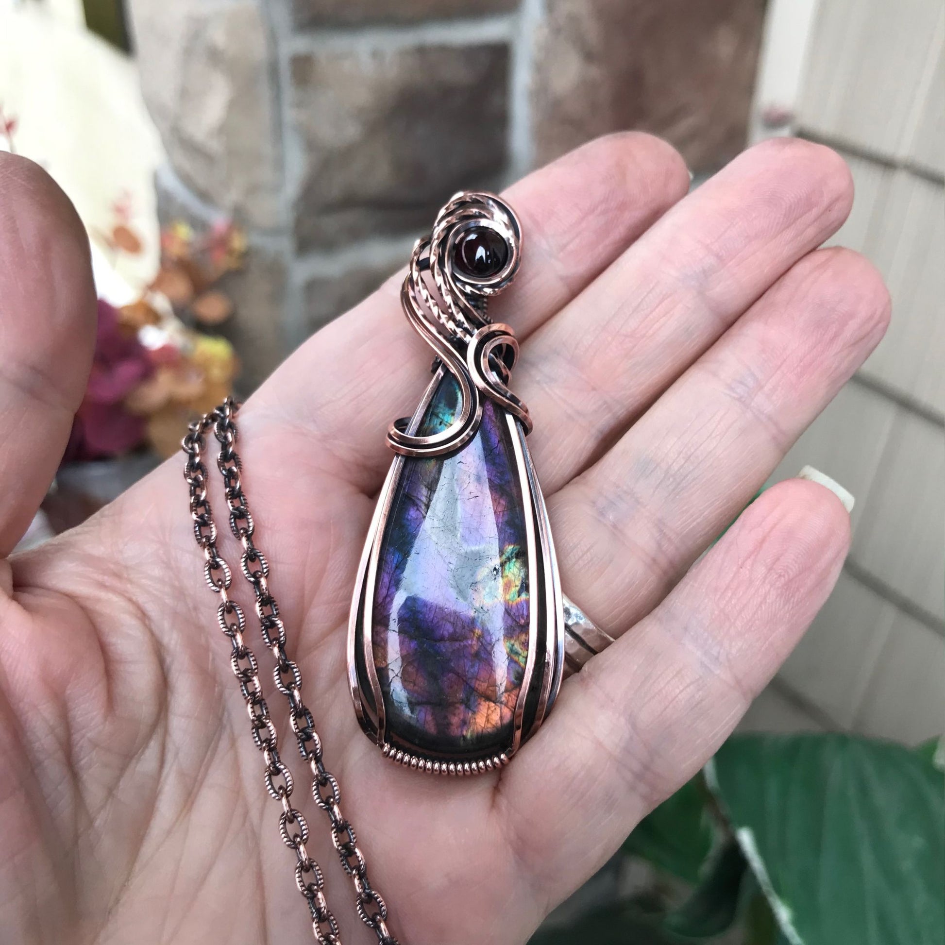 Purple Amber Labradorite & Garnet Copper Necklace