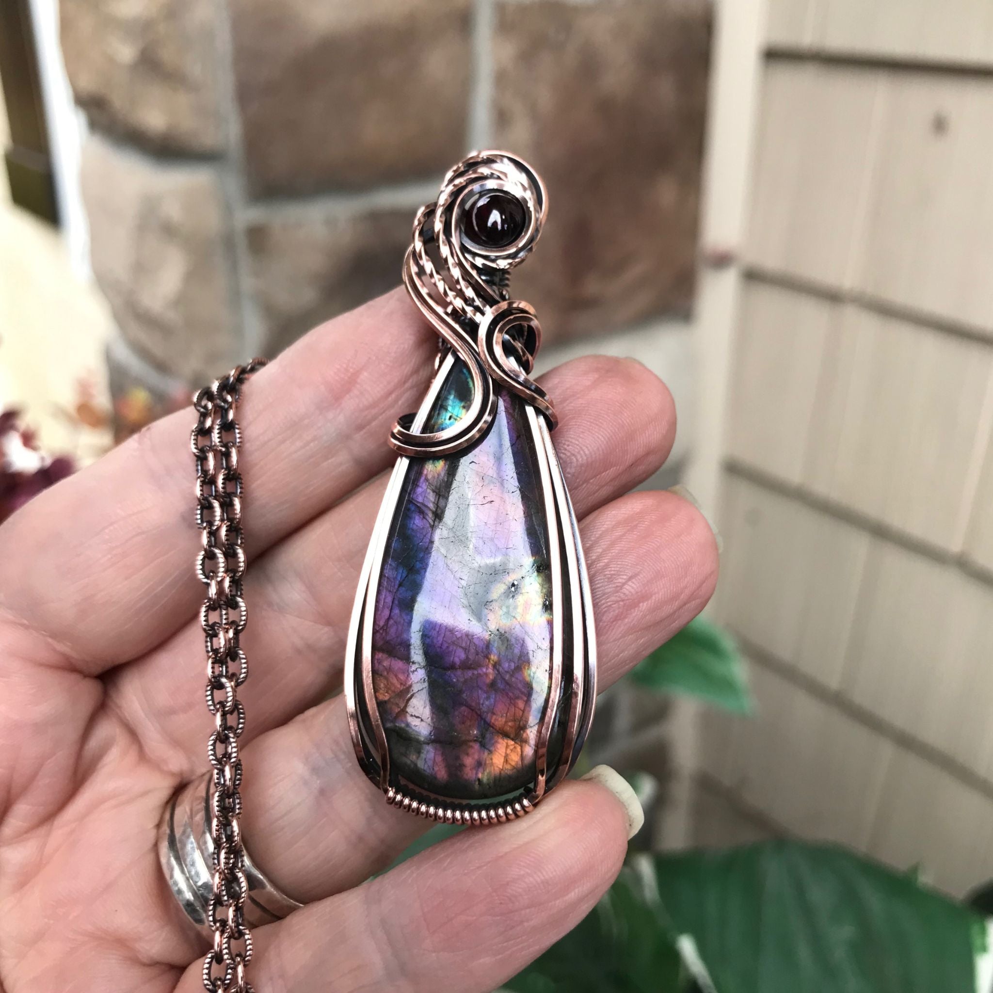 Purple Amber Labradorite & Garnet Copper Necklace