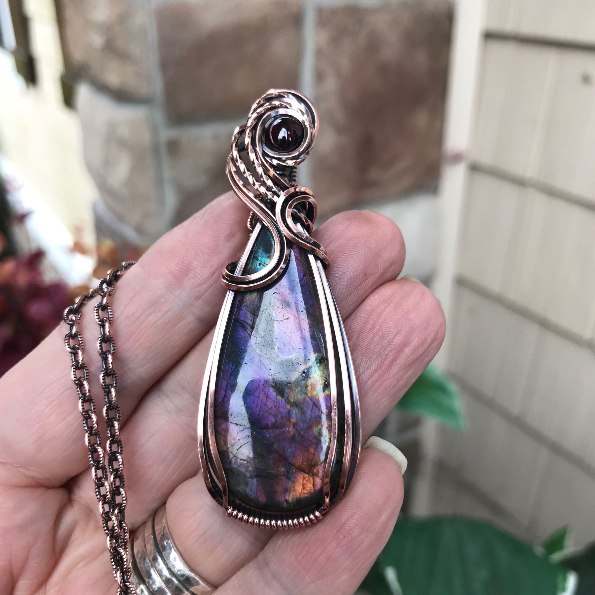 Purple Amber Labradorite & Garnet Copper Necklace