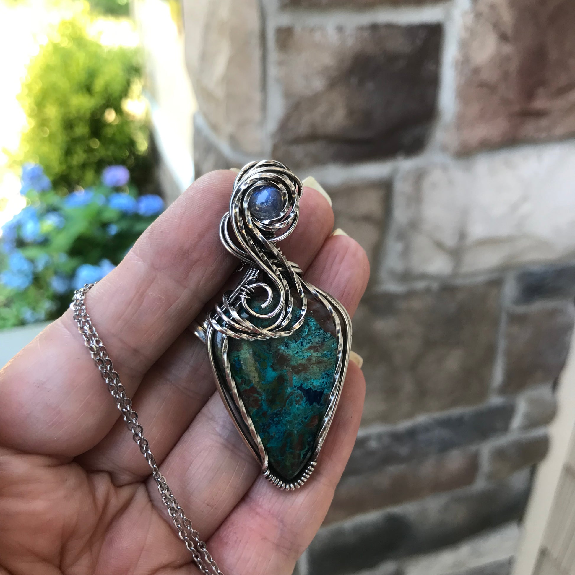 CUSTOM ORDER FOR TC - Chrysocolla & Moonstone Silver Pendant