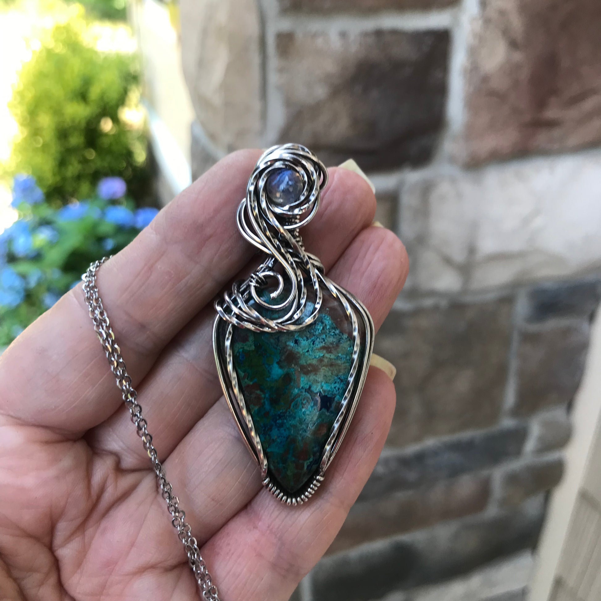 CUSTOM ORDER FOR TC - Chrysocolla & Moonstone Silver Pendant