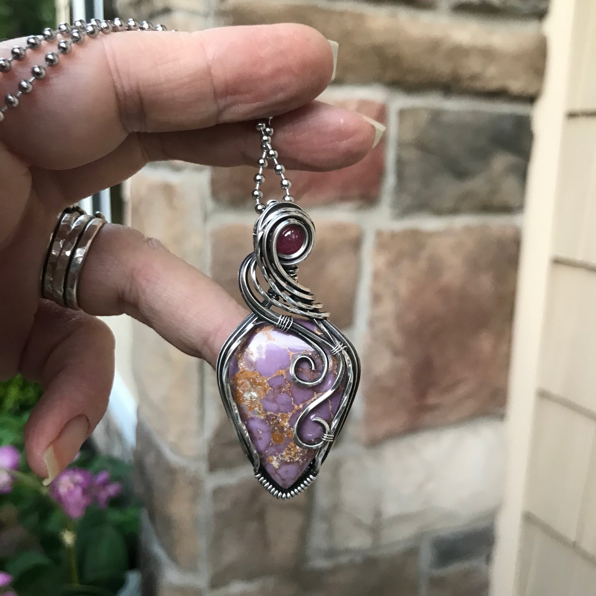 RESERVED FOR T - Phosphosiderite & Pink Sapphire Silver Pendant