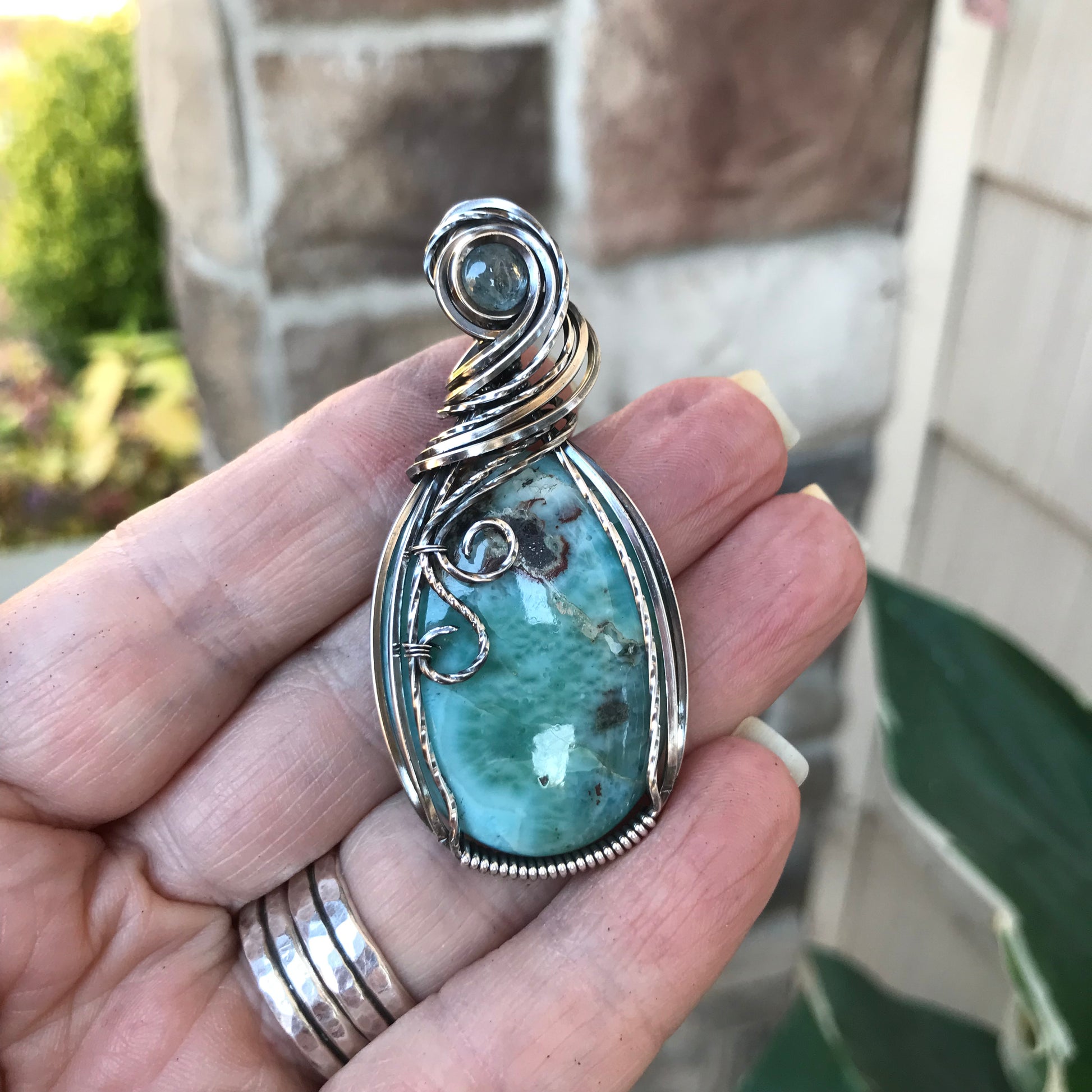 Larimar & Aquamarine Silver Pendant