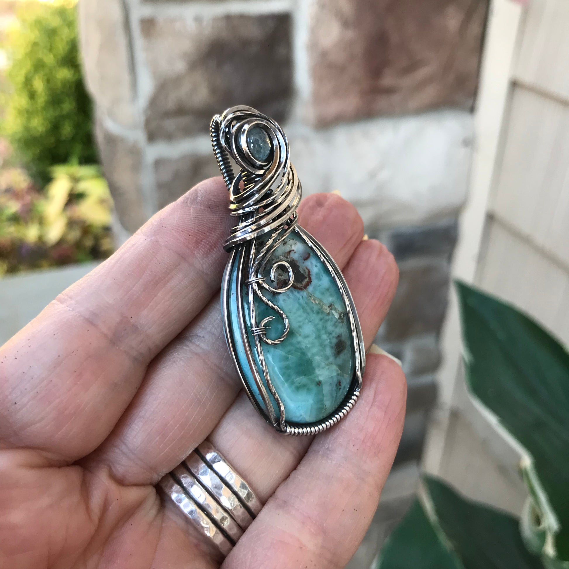 Larimar & Aquamarine Silver Pendant