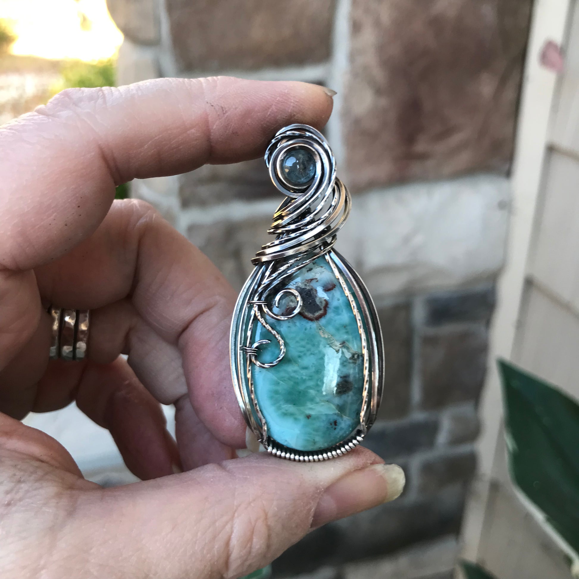 Larimar & Aquamarine Silver Pendant