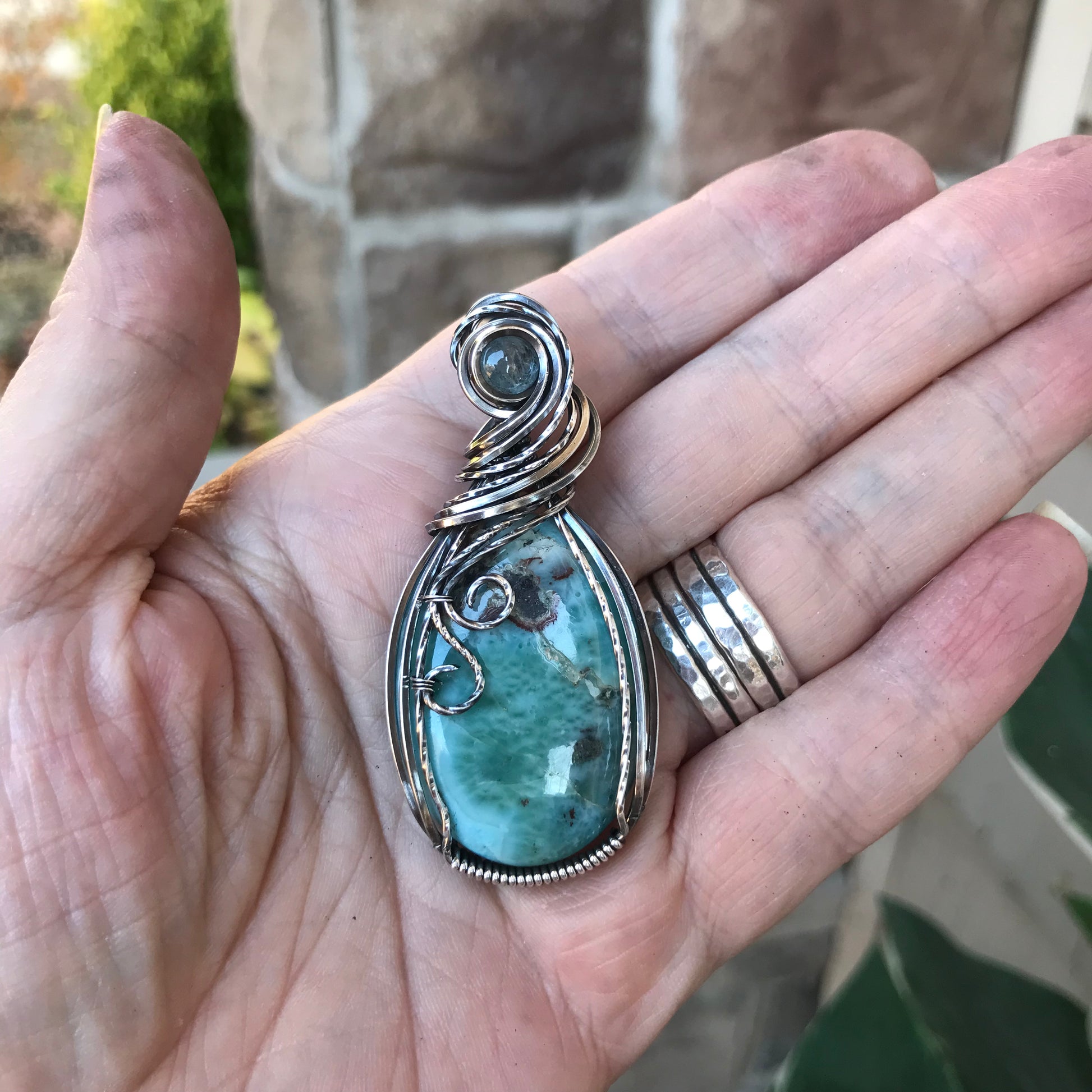 Larimar & Aquamarine Silver Pendant