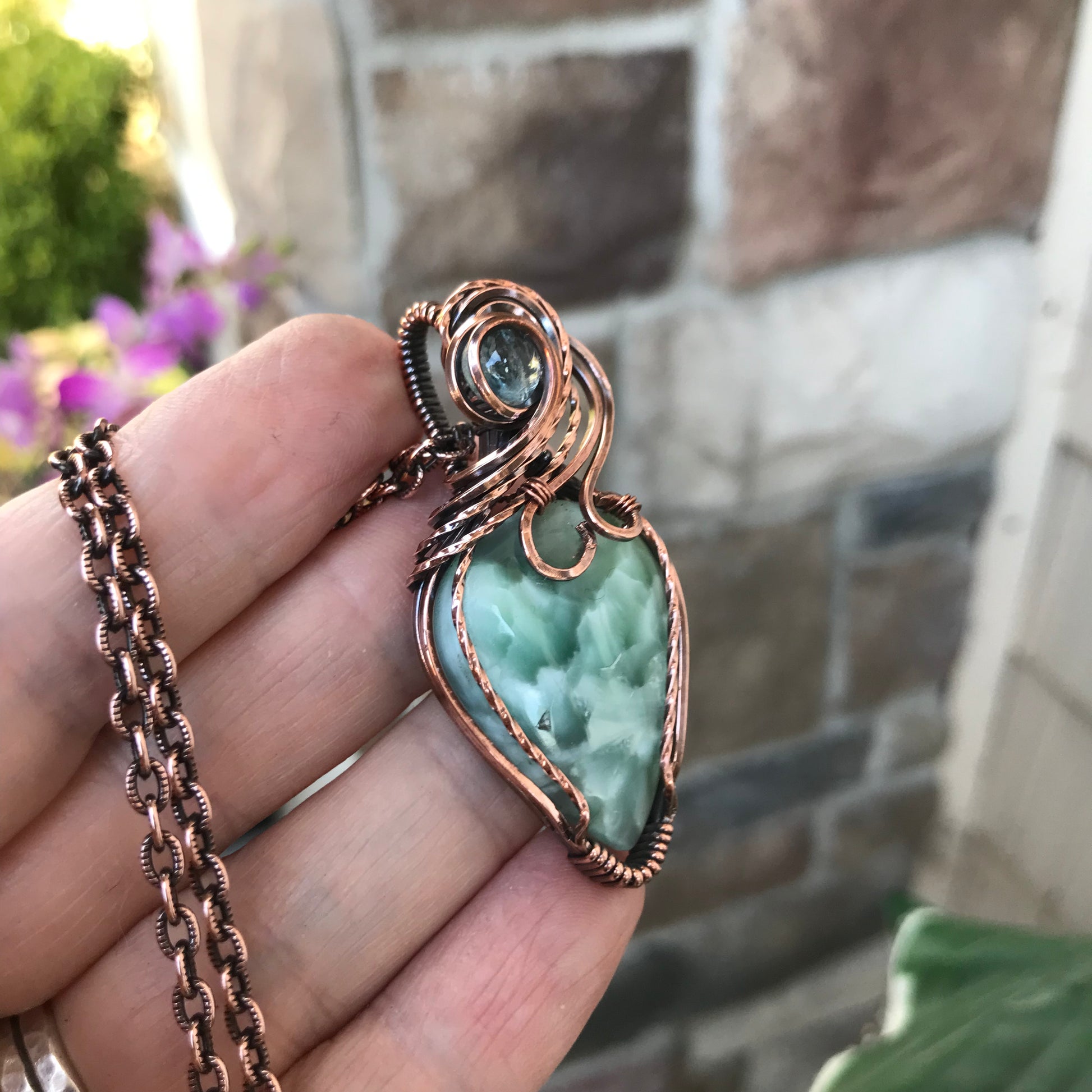 Blue Hemimorphite & Aquamarine Copper Pendant