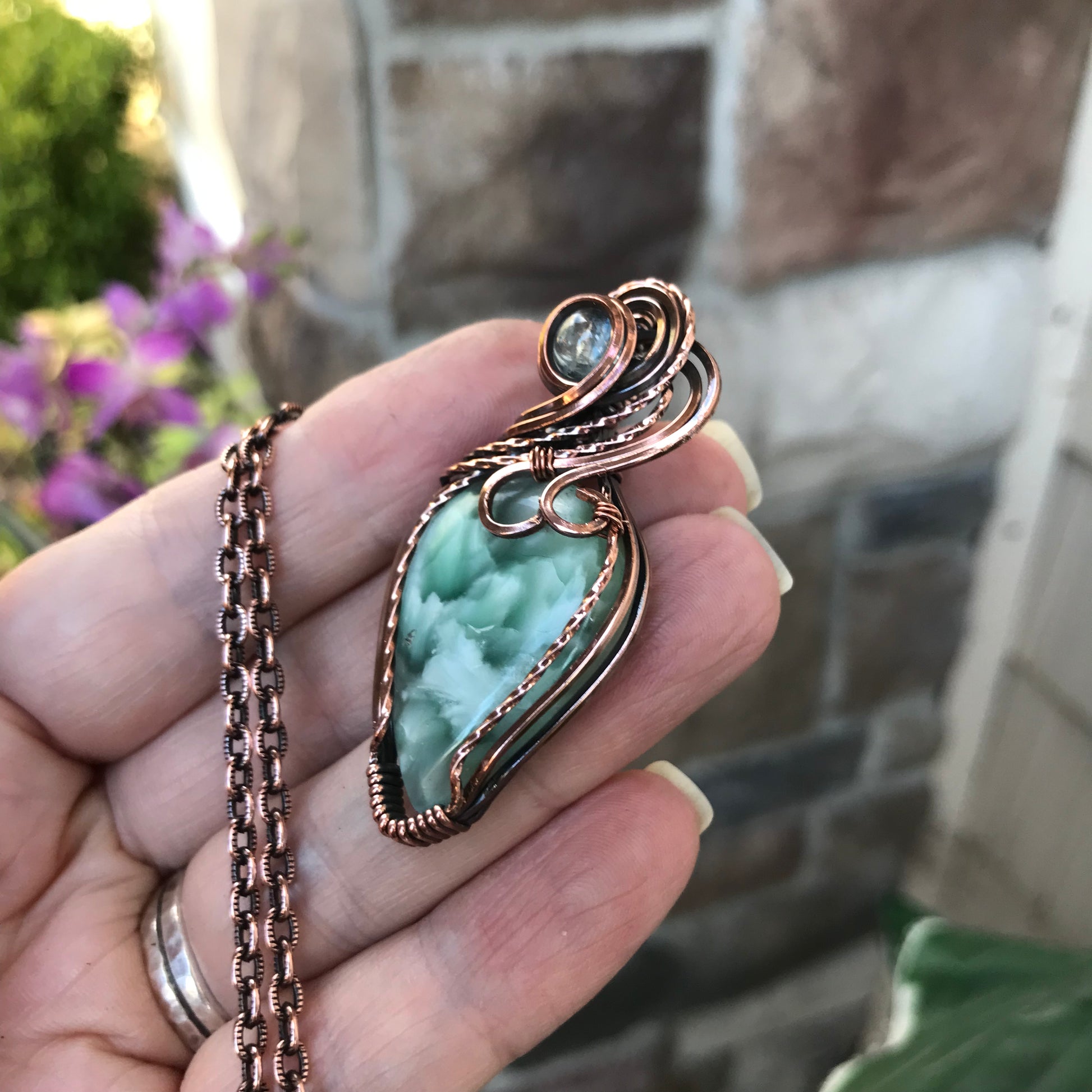 Blue Hemimorphite & Aquamarine Copper Pendant