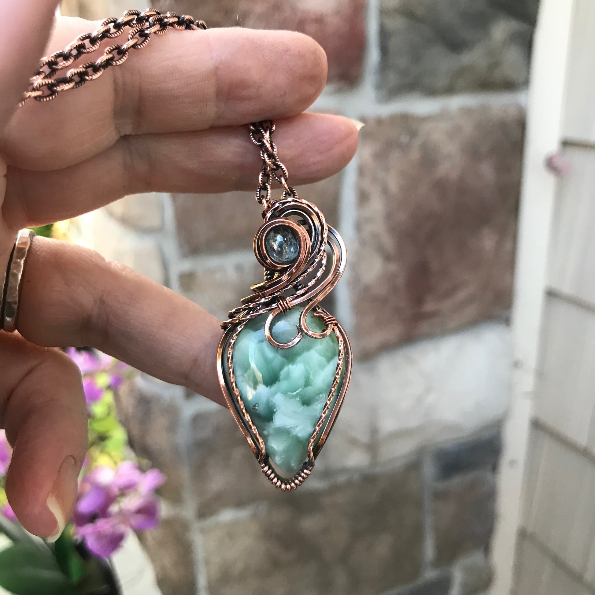 Blue Hemimorphite & Aquamarine Copper Pendant