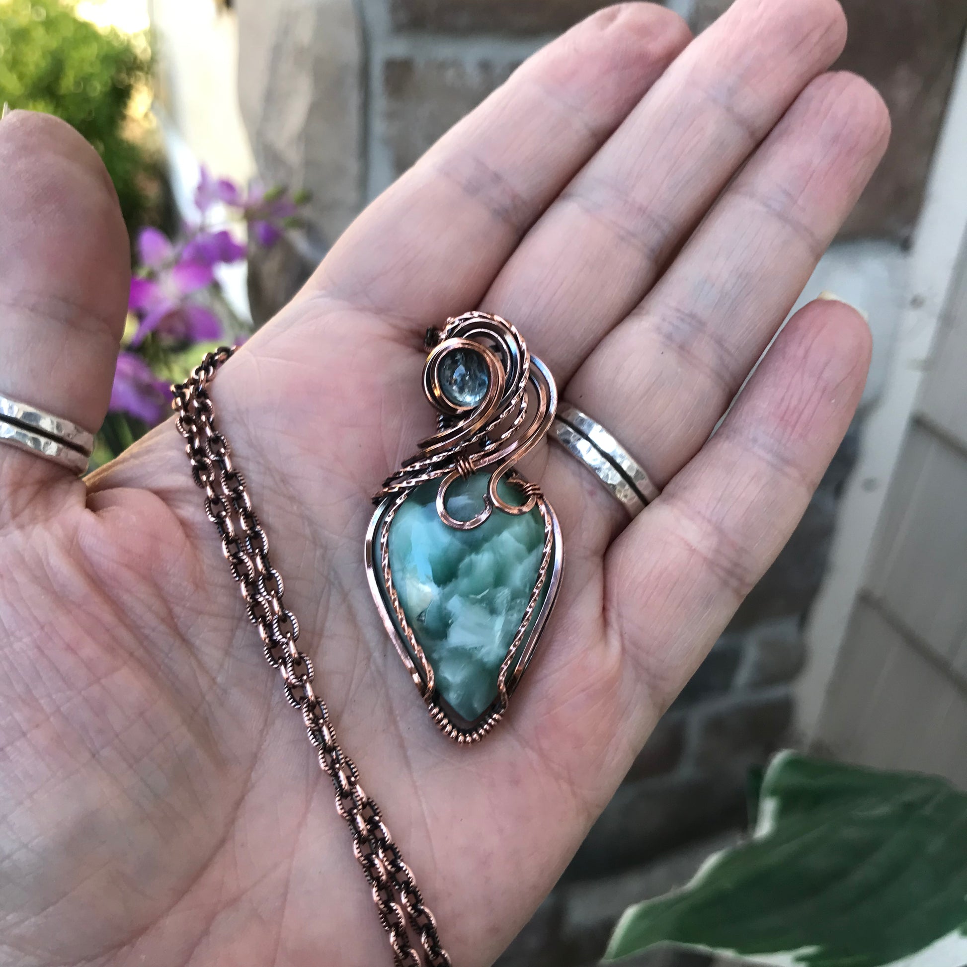 Blue Hemimorphite & Aquamarine Copper Pendant