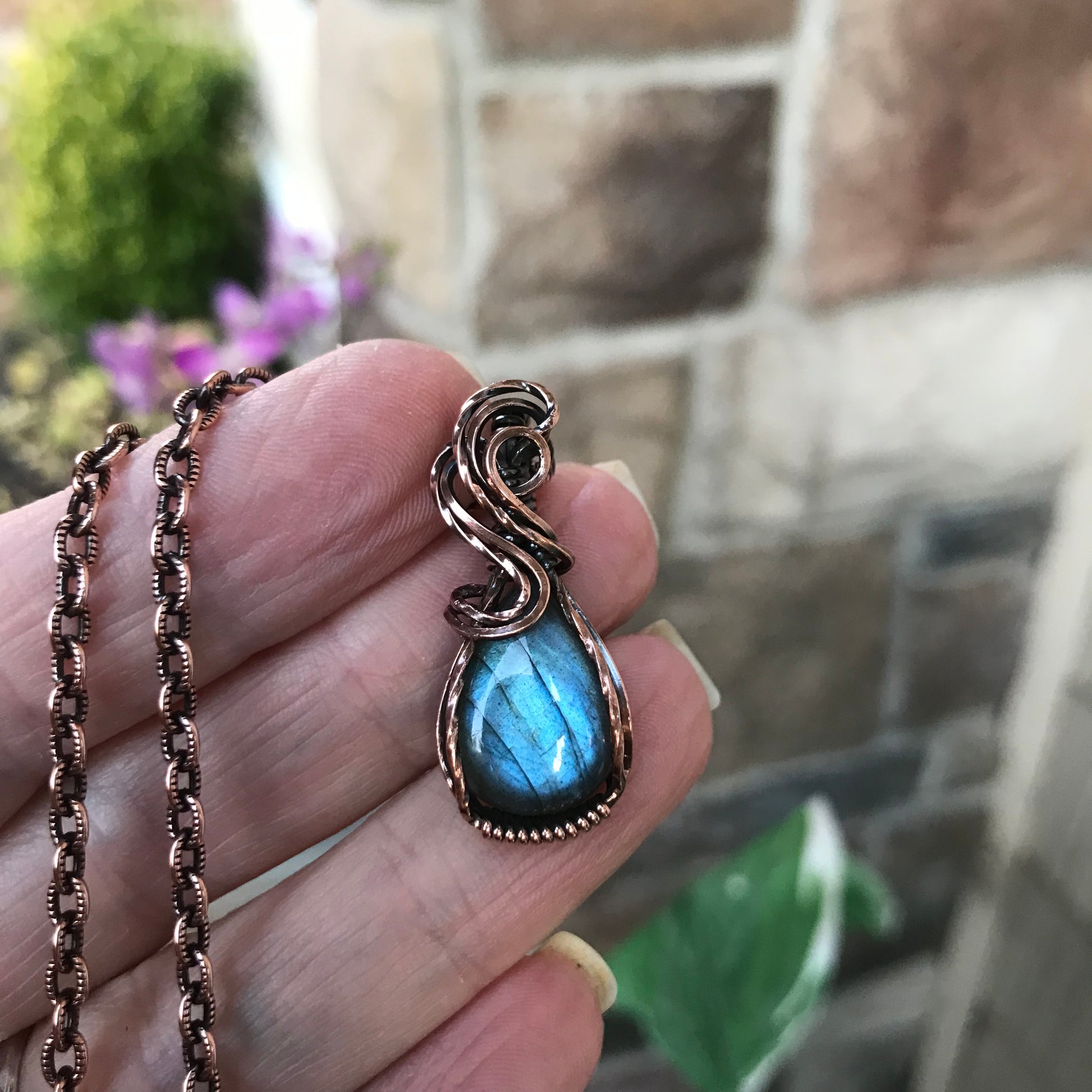 Blue Labradorite Small Copper Pendant