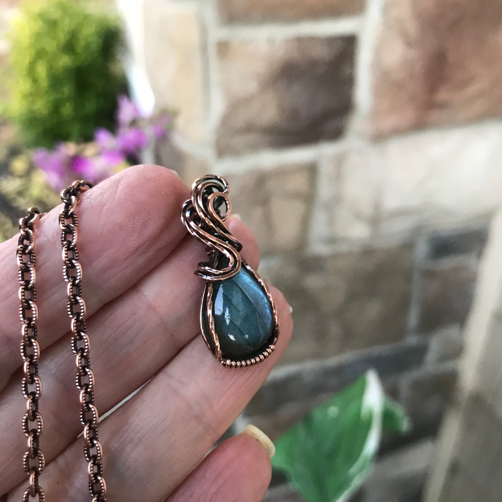 Blue Labradorite Small Copper Pendant