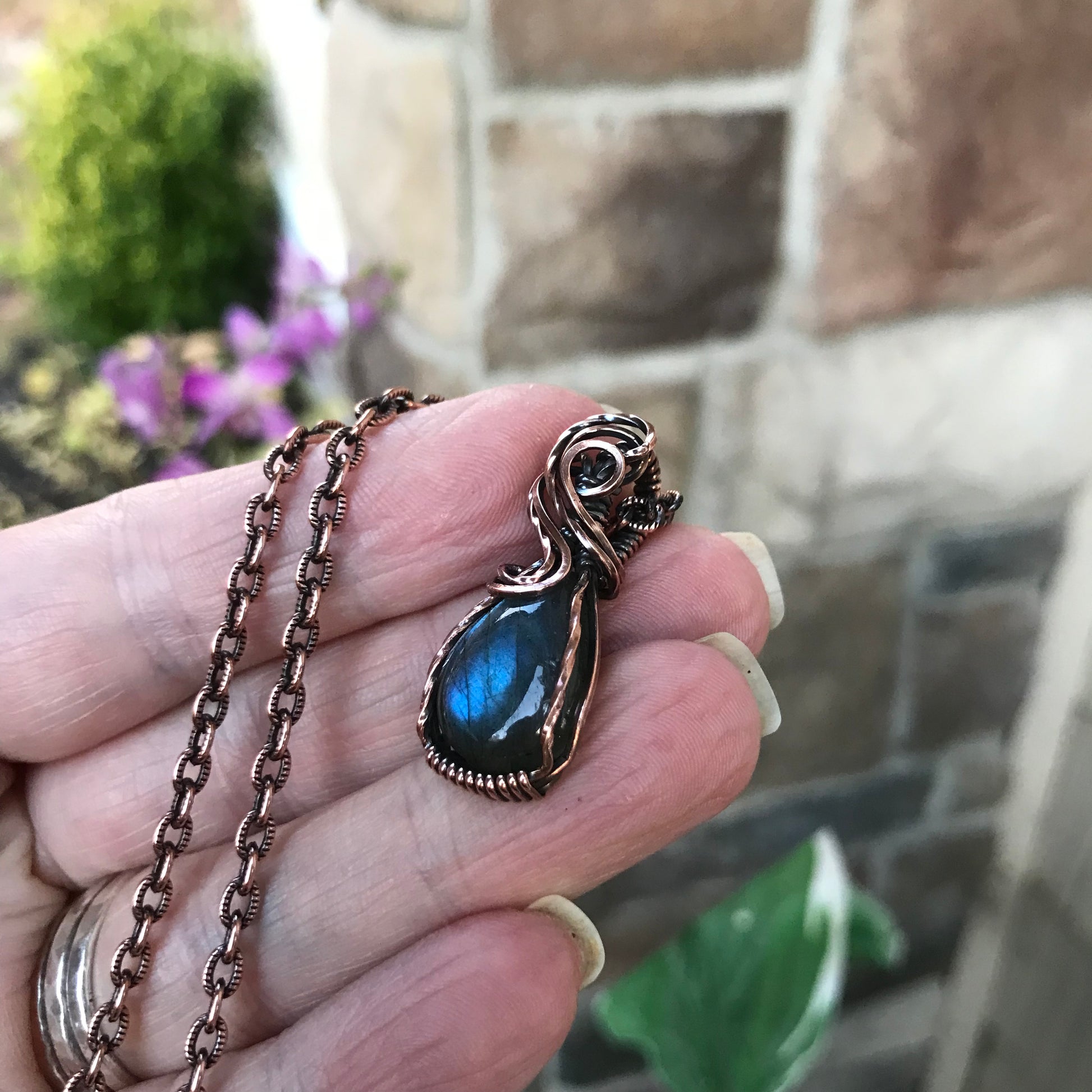 Blue Labradorite Small Copper Pendant