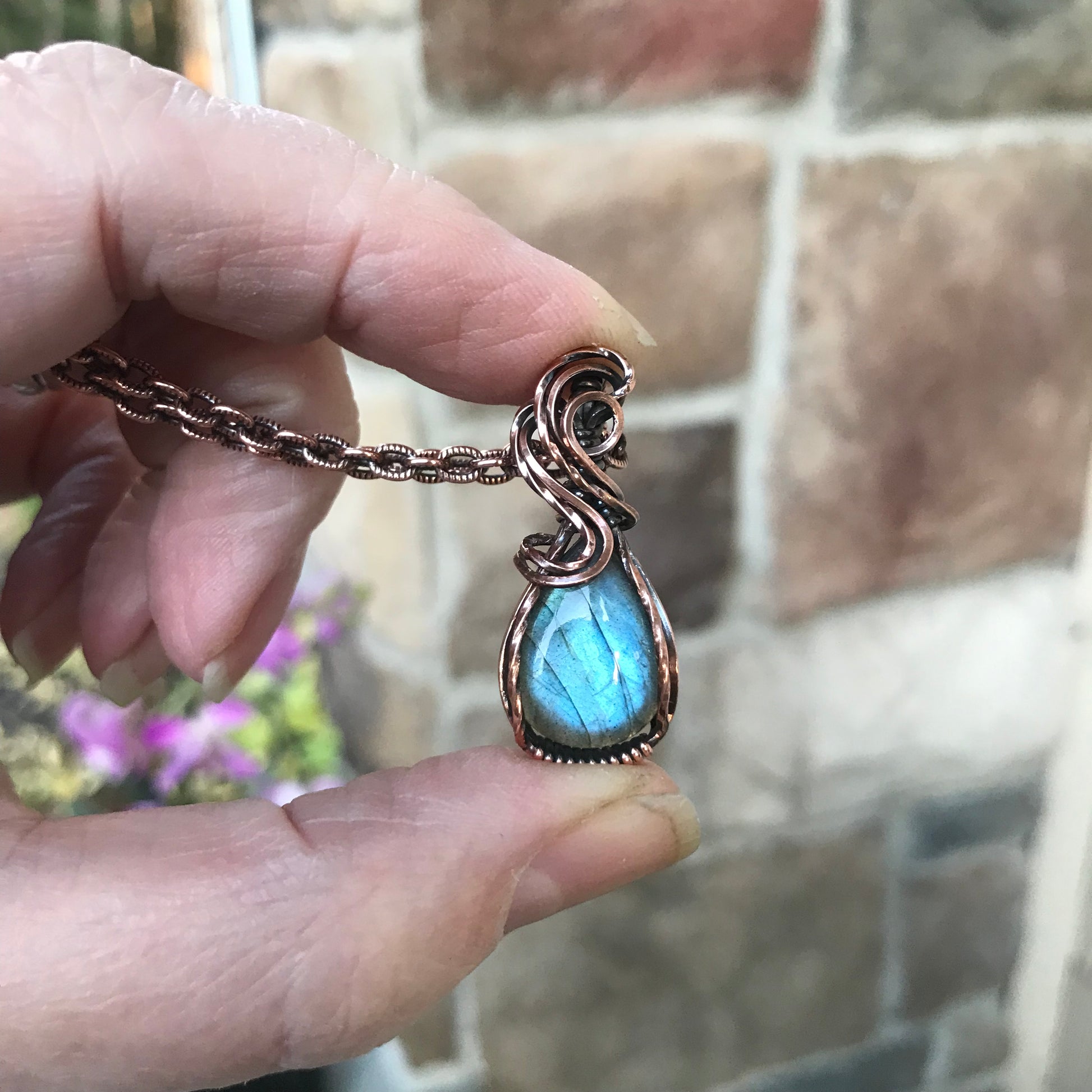 Blue Labradorite Small Copper Pendant