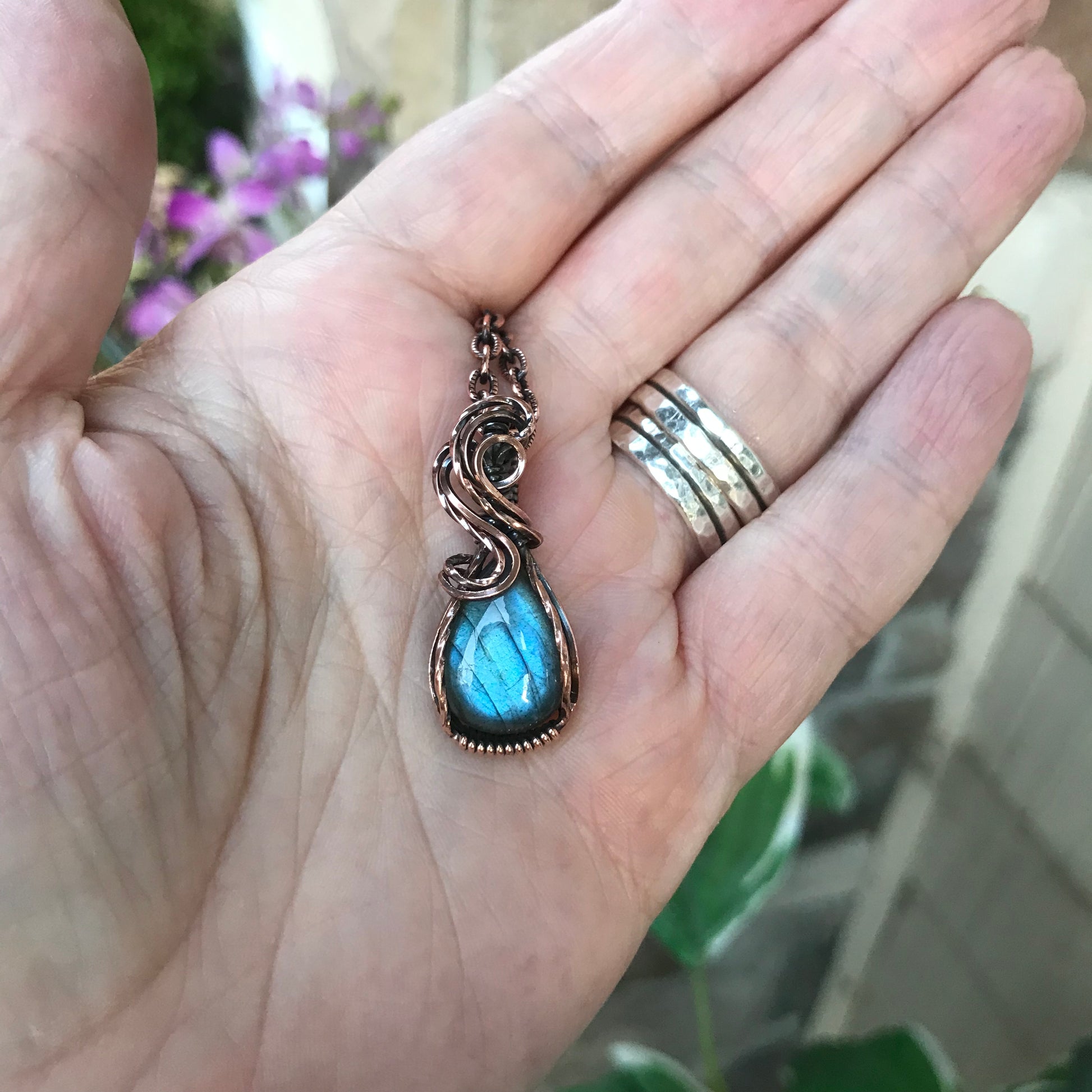 Blue Labradorite Small Copper Pendant