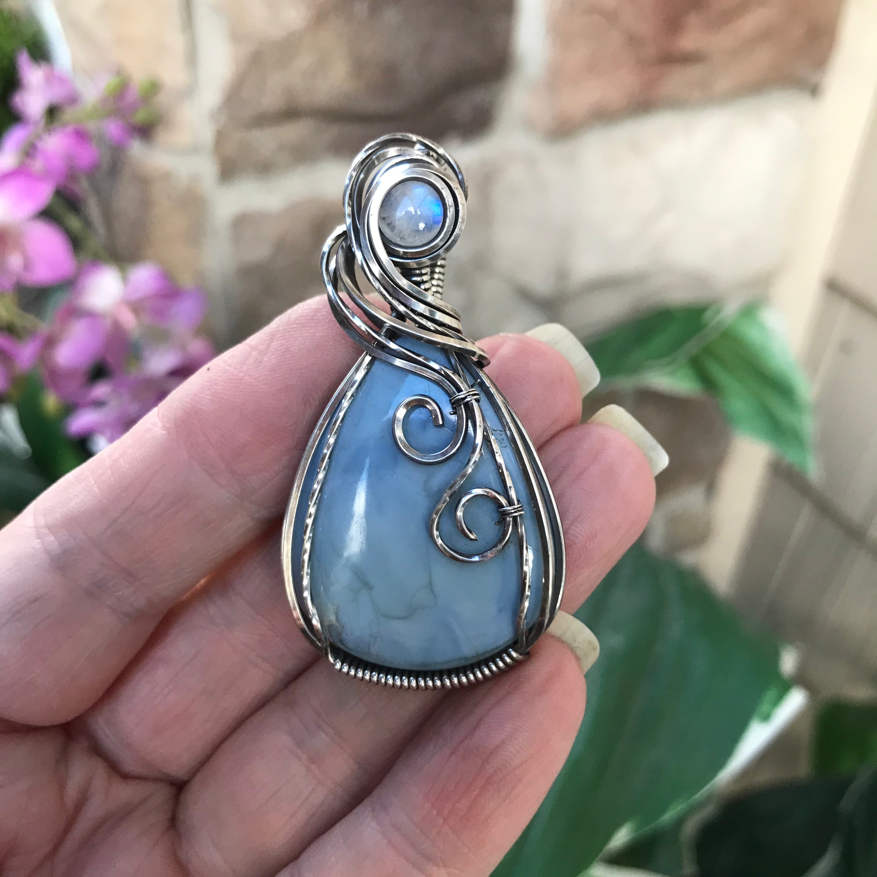 Blue Opal & Moonstone Silver Necklace