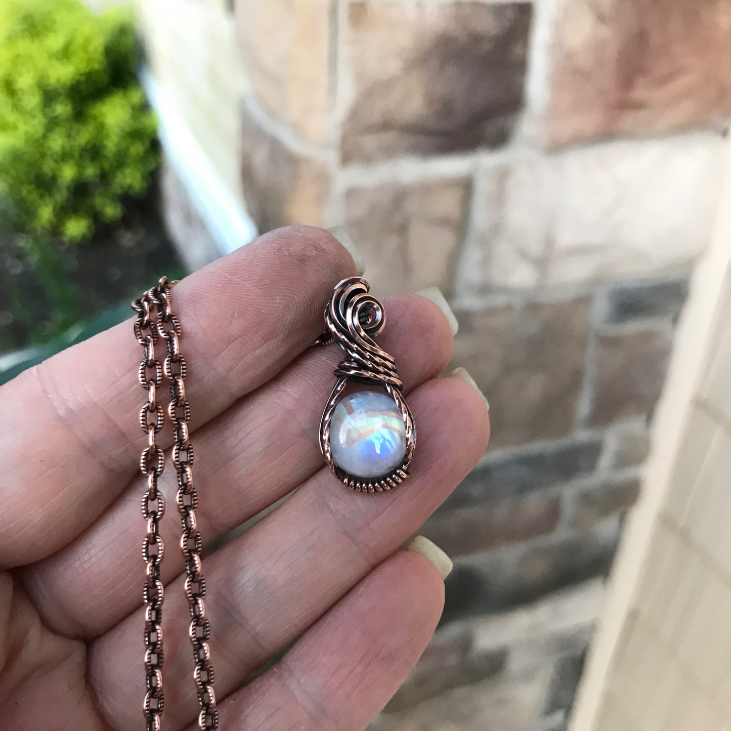 Mini Moonstone Swirly Copper Necklace