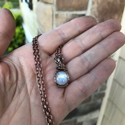 Mini Moonstone Swirly Copper Necklace