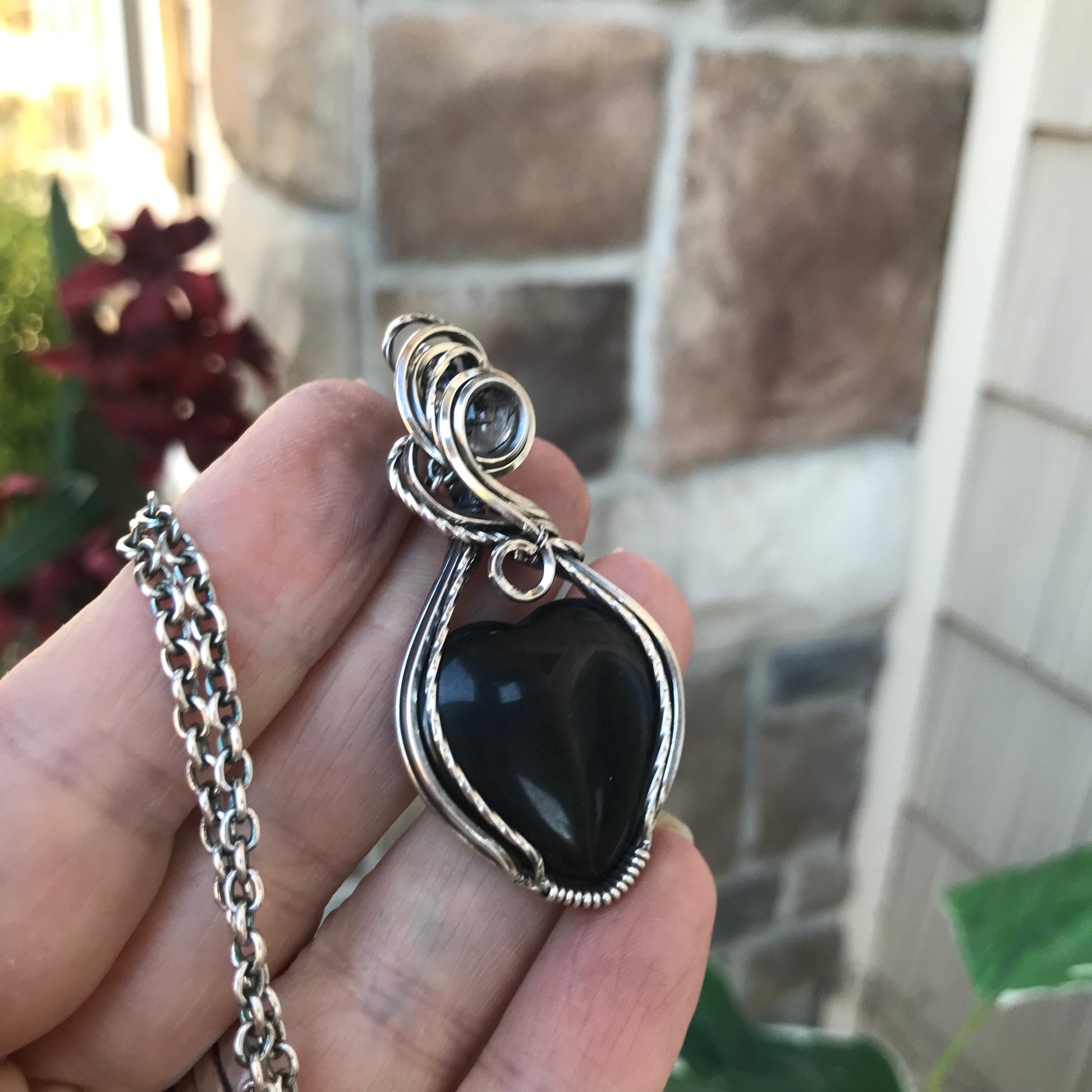 Custom Listing - Black Obsidian  & Black Rutile Quartz Accent Silver Pendant