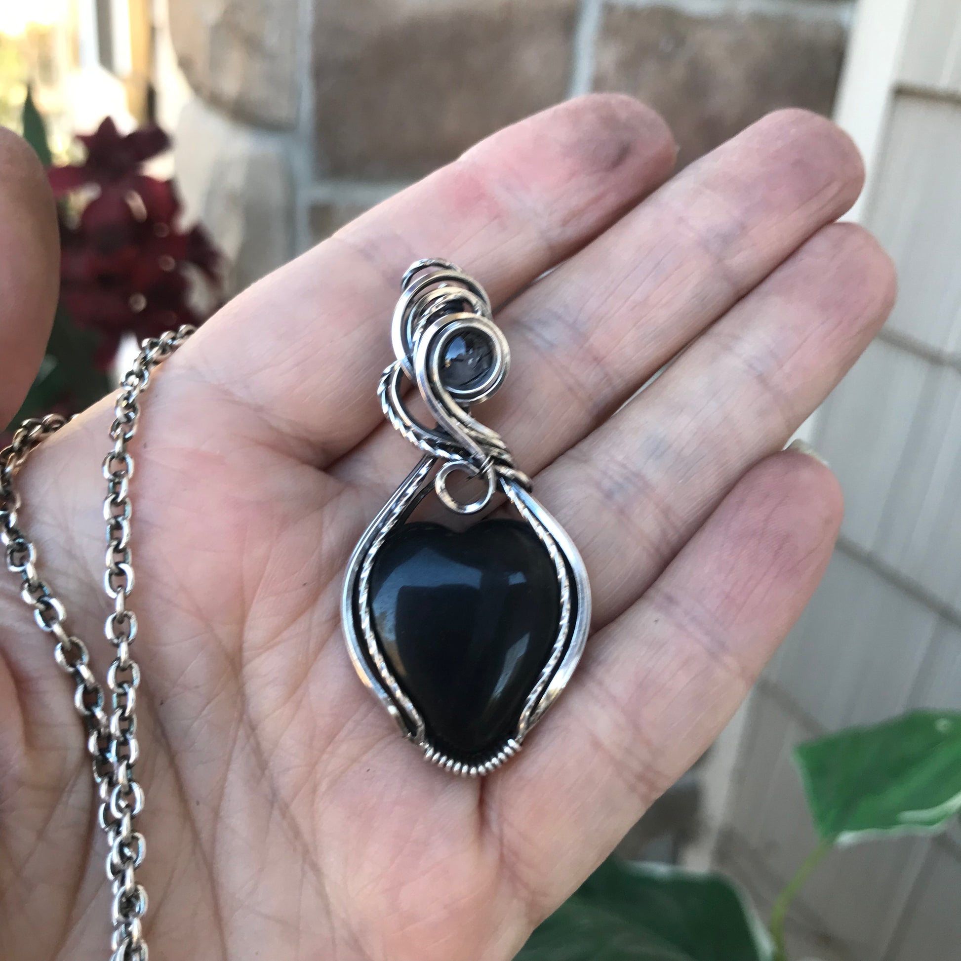 Custom Listing - Black Obsidian  & Black Rutile Quartz Accent Silver Pendant