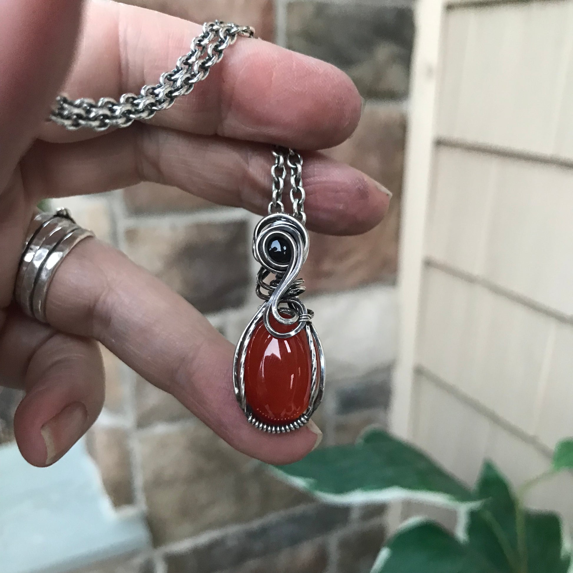 Custom Listing - Carnelian & Smoky Quartz Sterling Silver Necklace