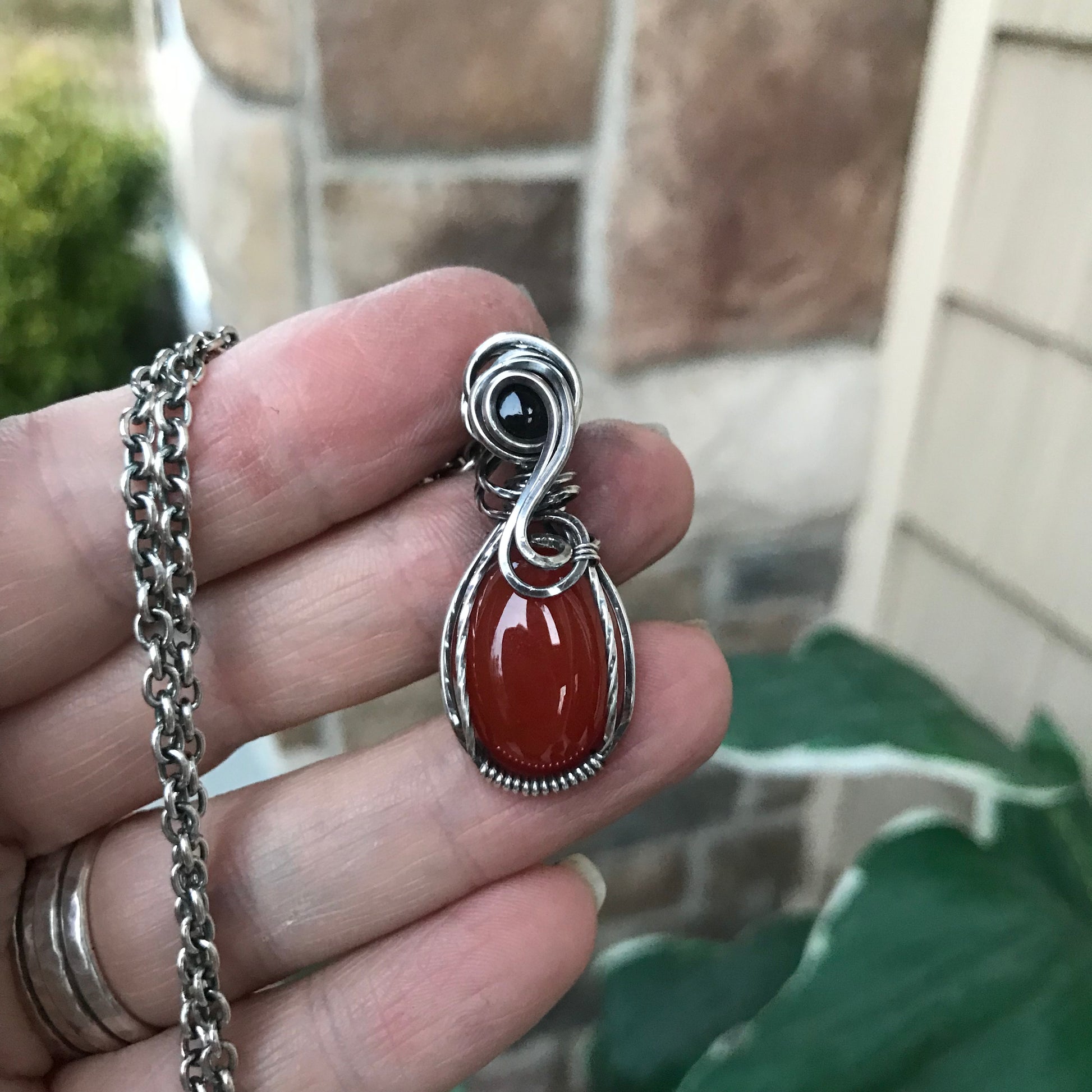 Custom Listing - Carnelian & Smoky Quartz Sterling Silver Necklace