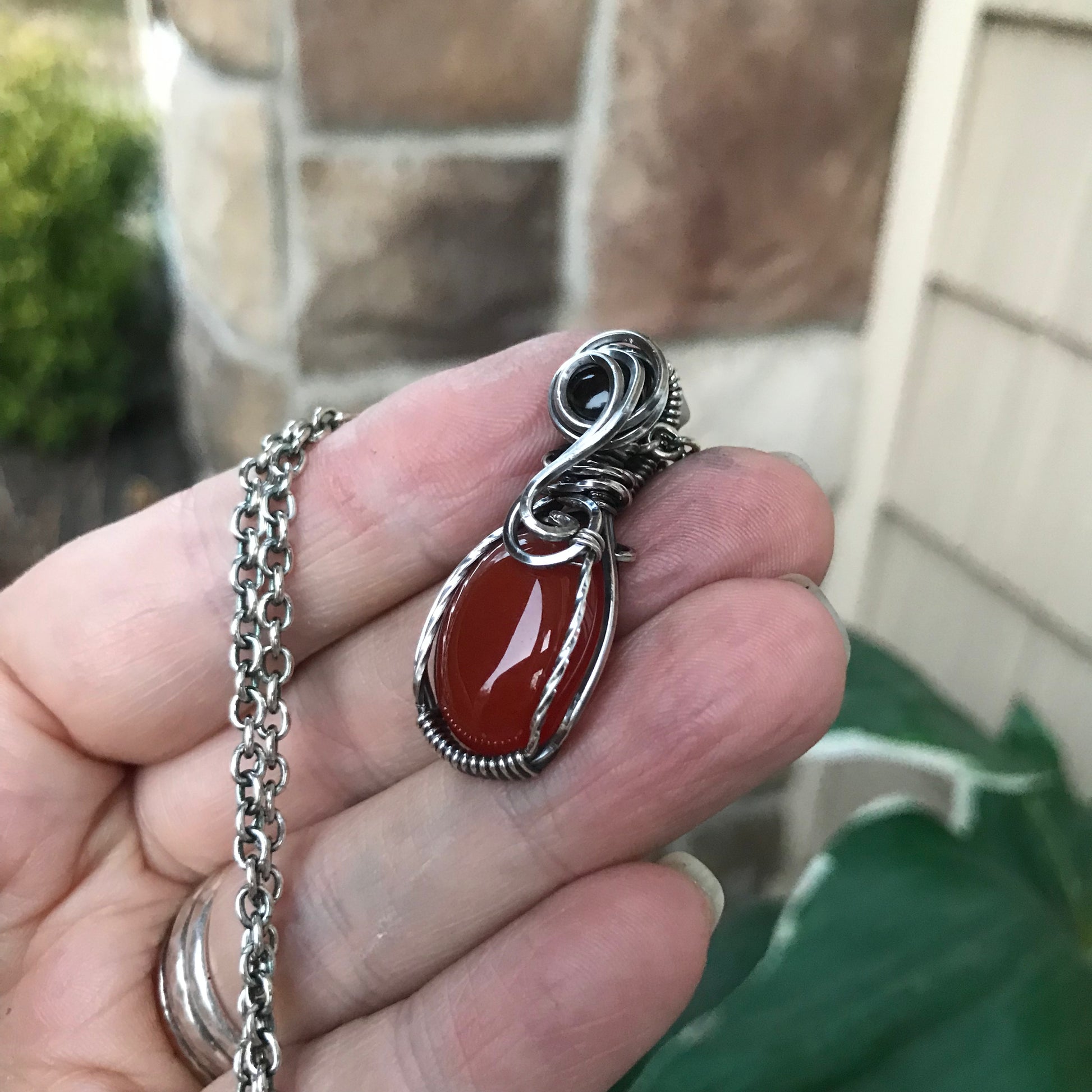 Custom Listing - Carnelian & Smoky Quartz Sterling Silver Necklace