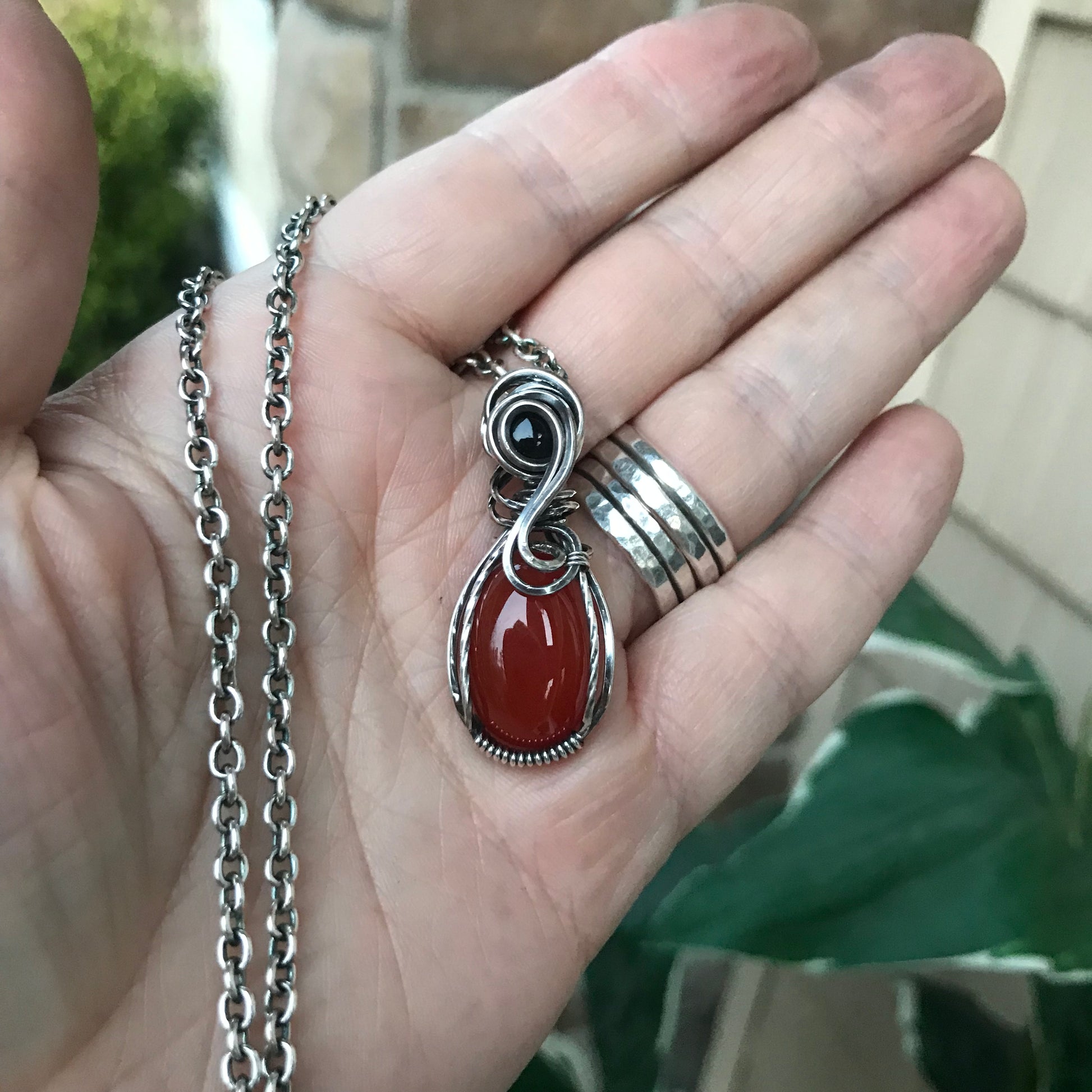 Custom Listing - Carnelian & Smoky Quartz Sterling Silver Necklace