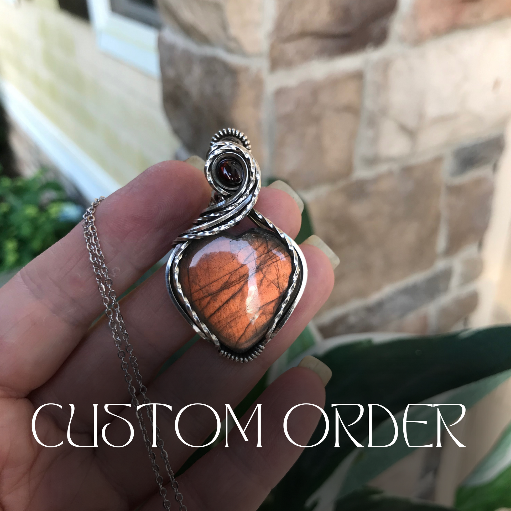 RESERVED FOR T. - Golden Amber Labradorite & Garnet Silver Pendant