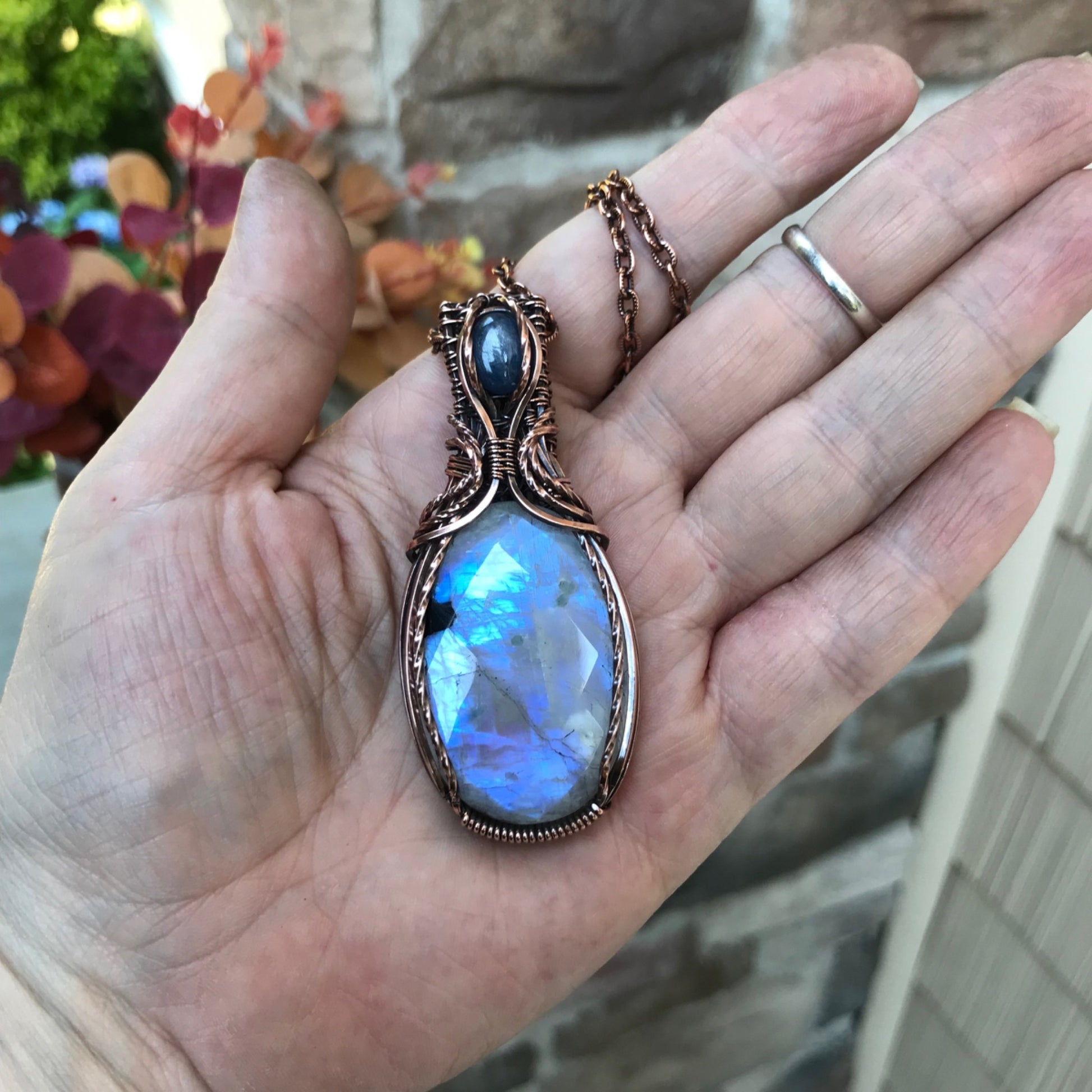 Moonstone & Kyanite Copper Pendant