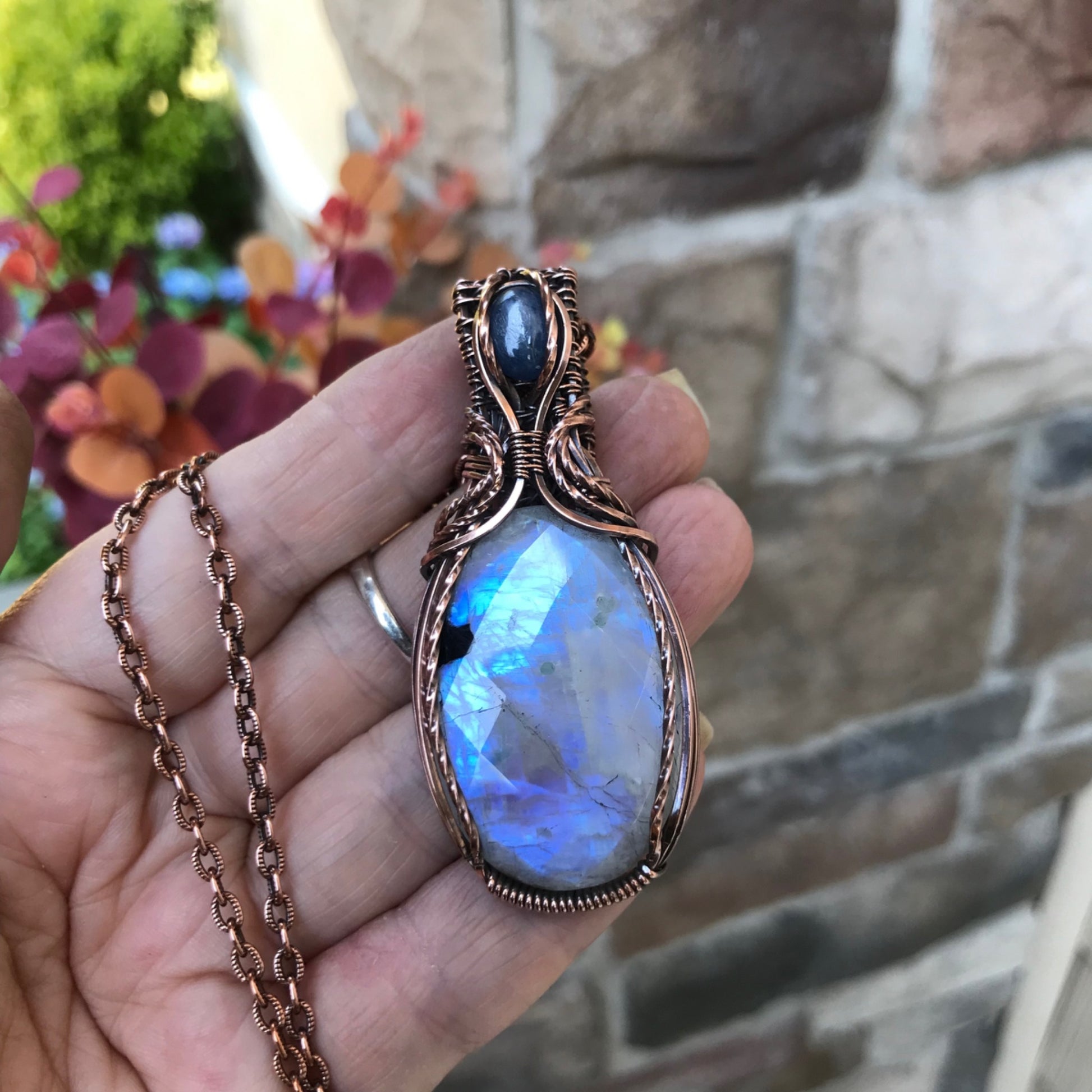 Moonstone & Kyanite Copper Pendant