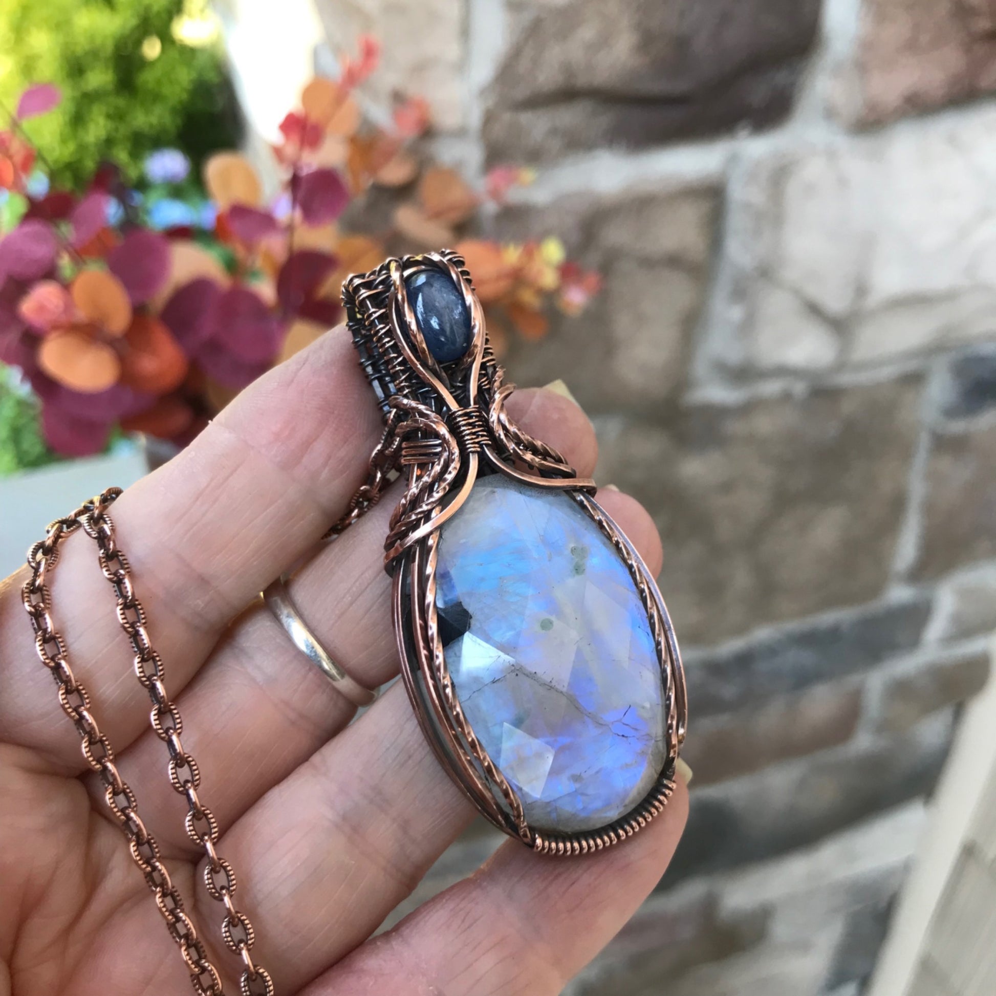 Moonstone & Kyanite Copper Pendant