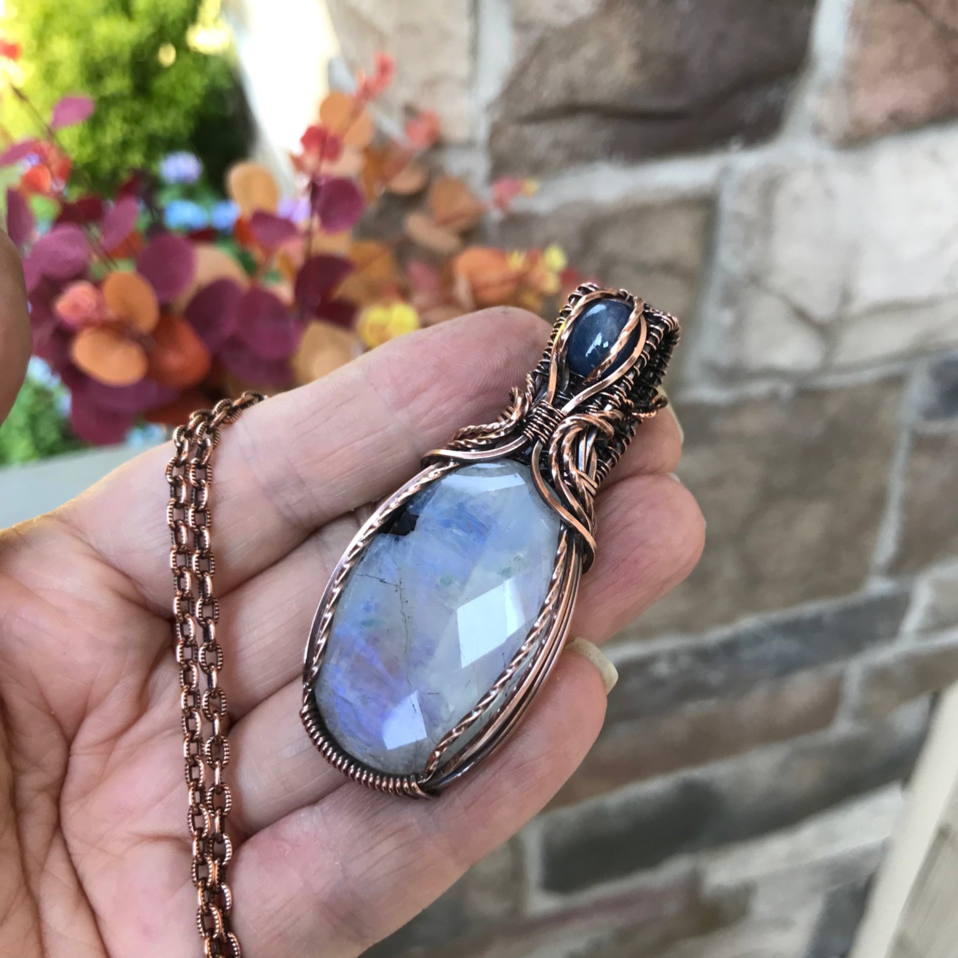 Moonstone & Kyanite Copper Pendant