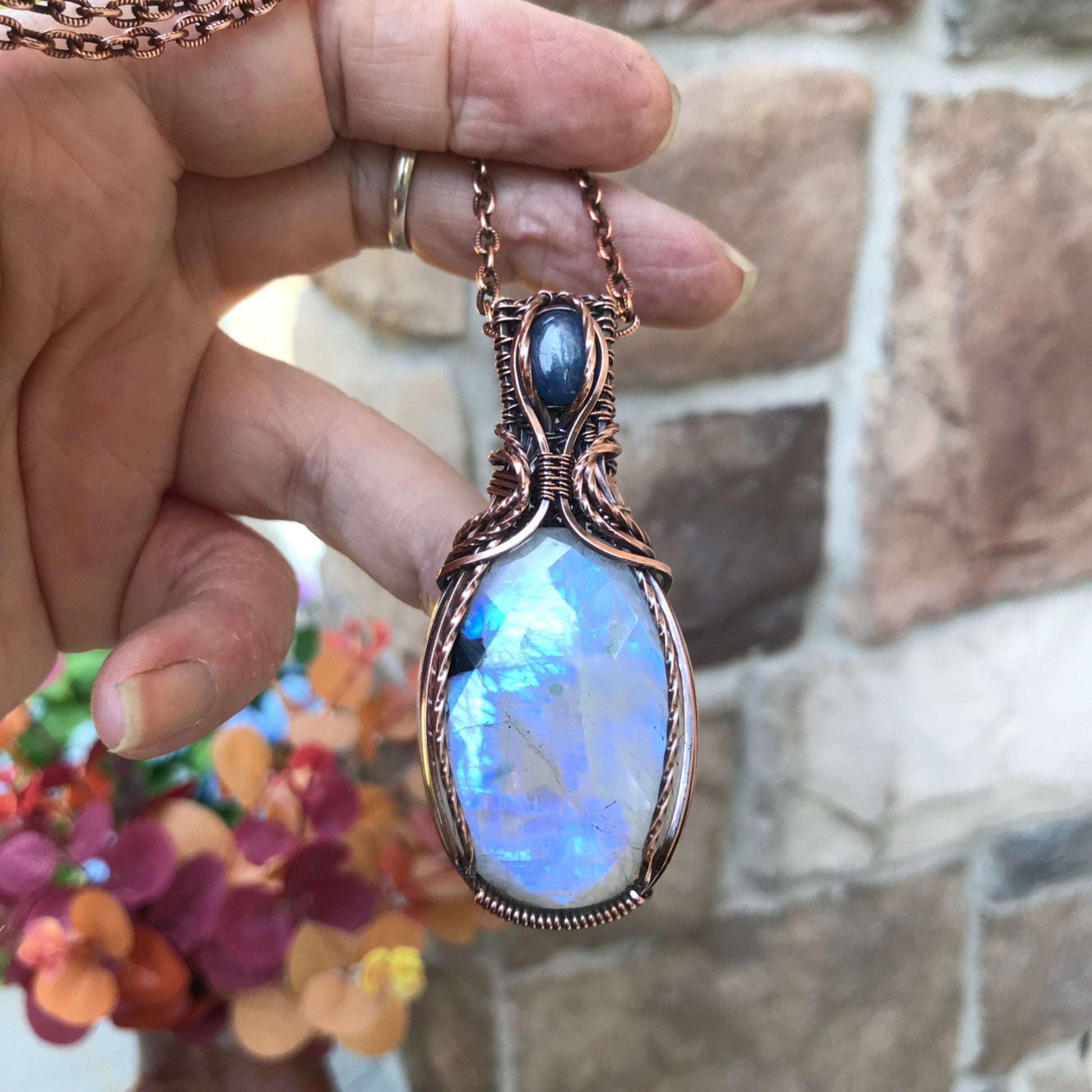 Moonstone & Kyanite Copper Pendant