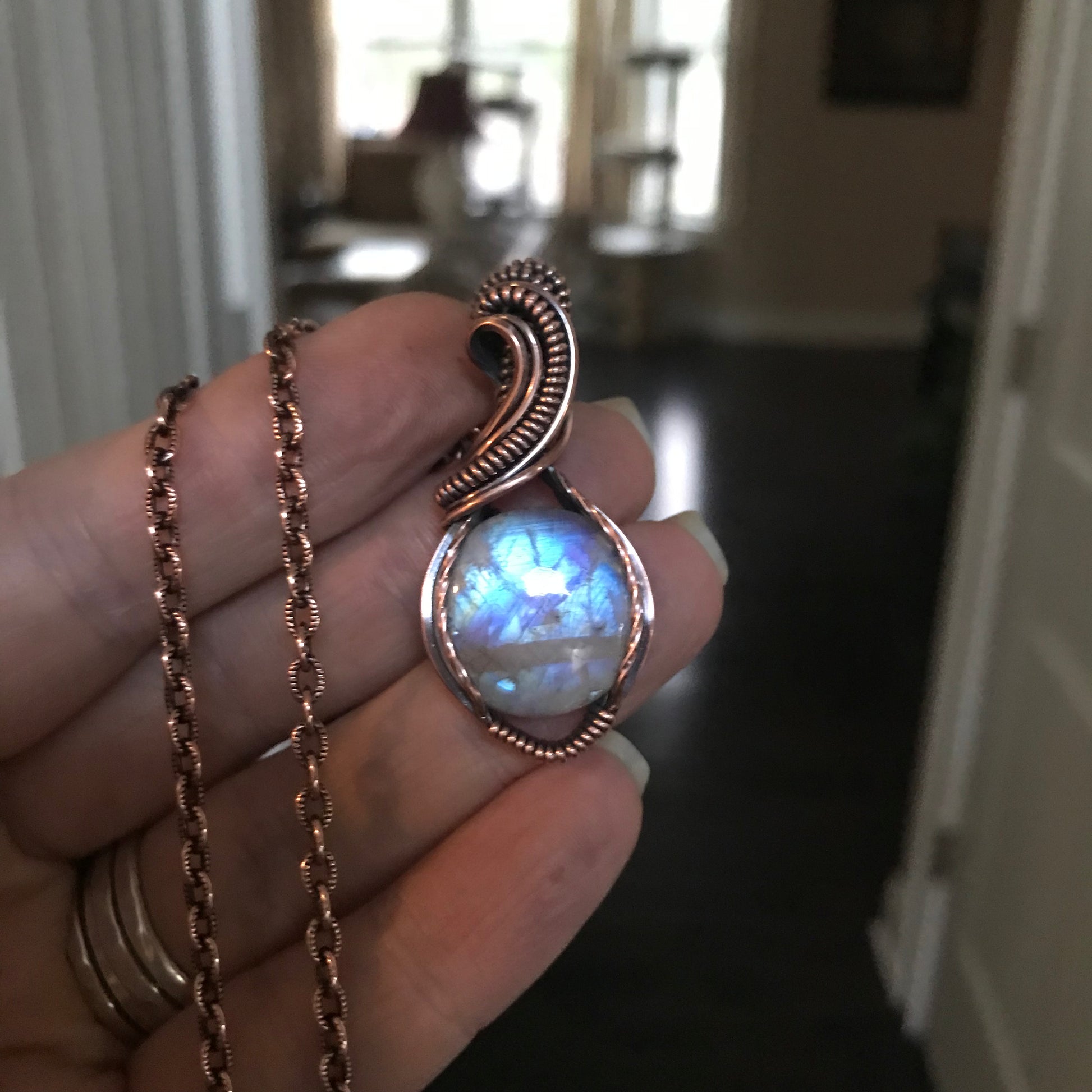 Blue Moonstone Round Copper Necklace