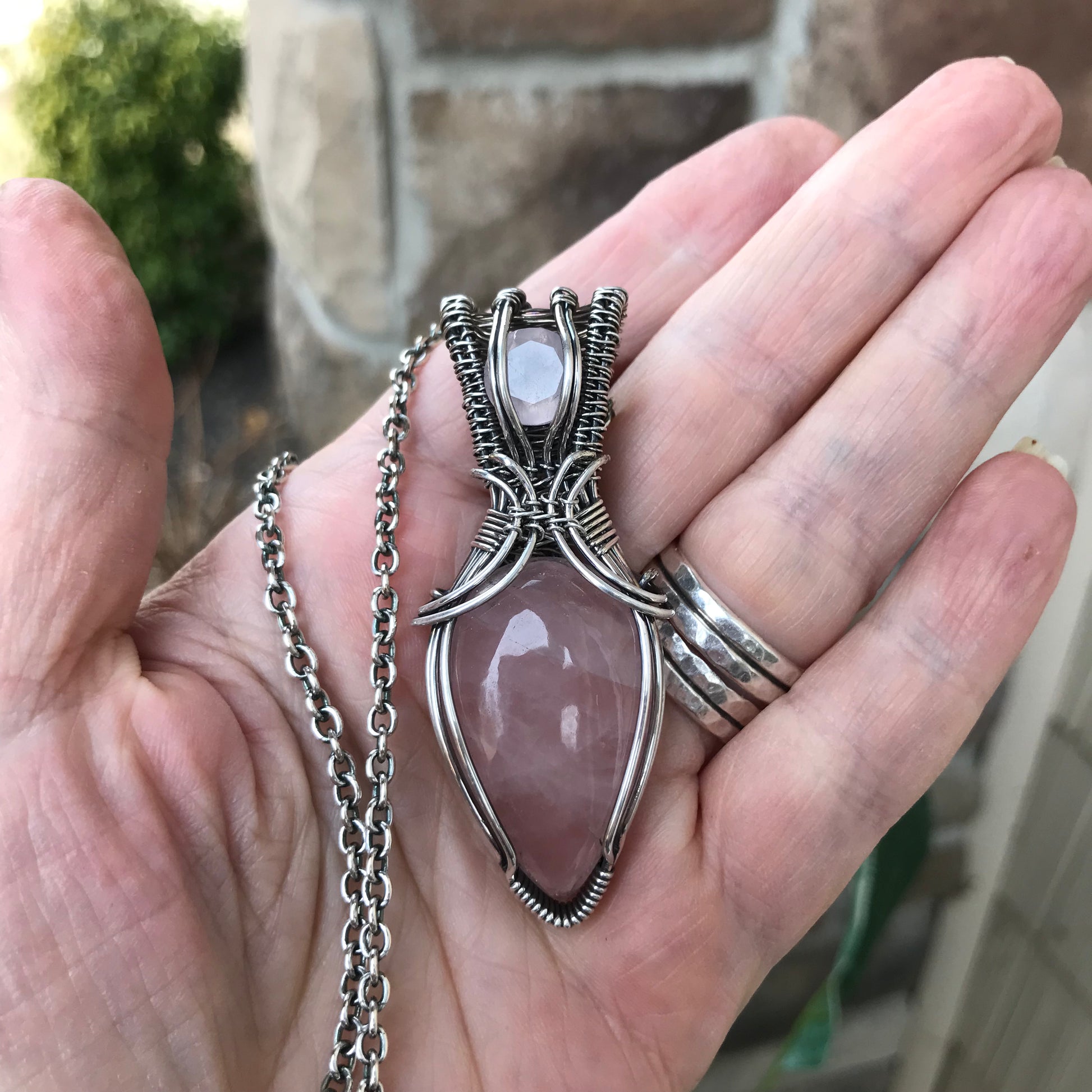 Custom Listing - Rose Quartz Sterling Silver Necklace