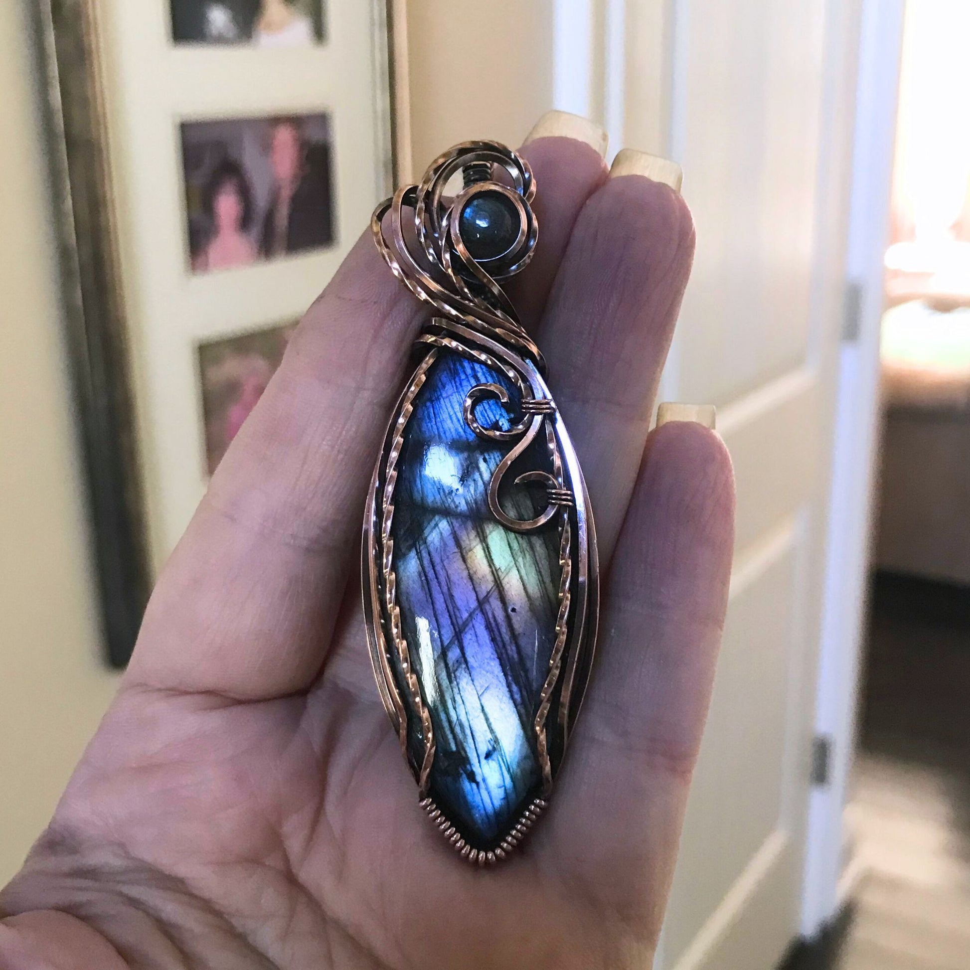 Marquis Rainbow Labradorite & Blue Labradorite Accent Copper Pendant
