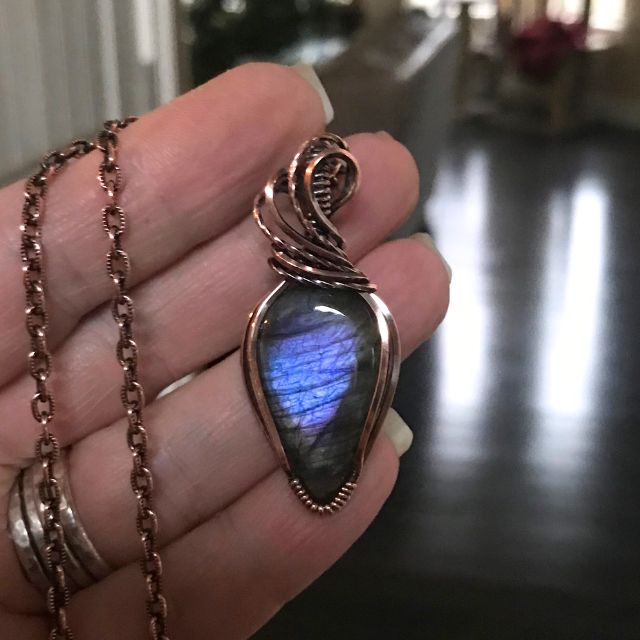 Purple Labradorite Teardrop Copper Necklace