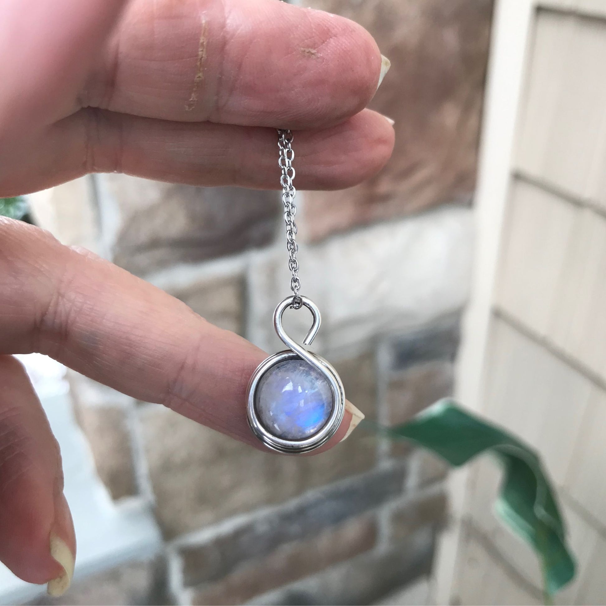 Moonstone Round Small Silver Pendant