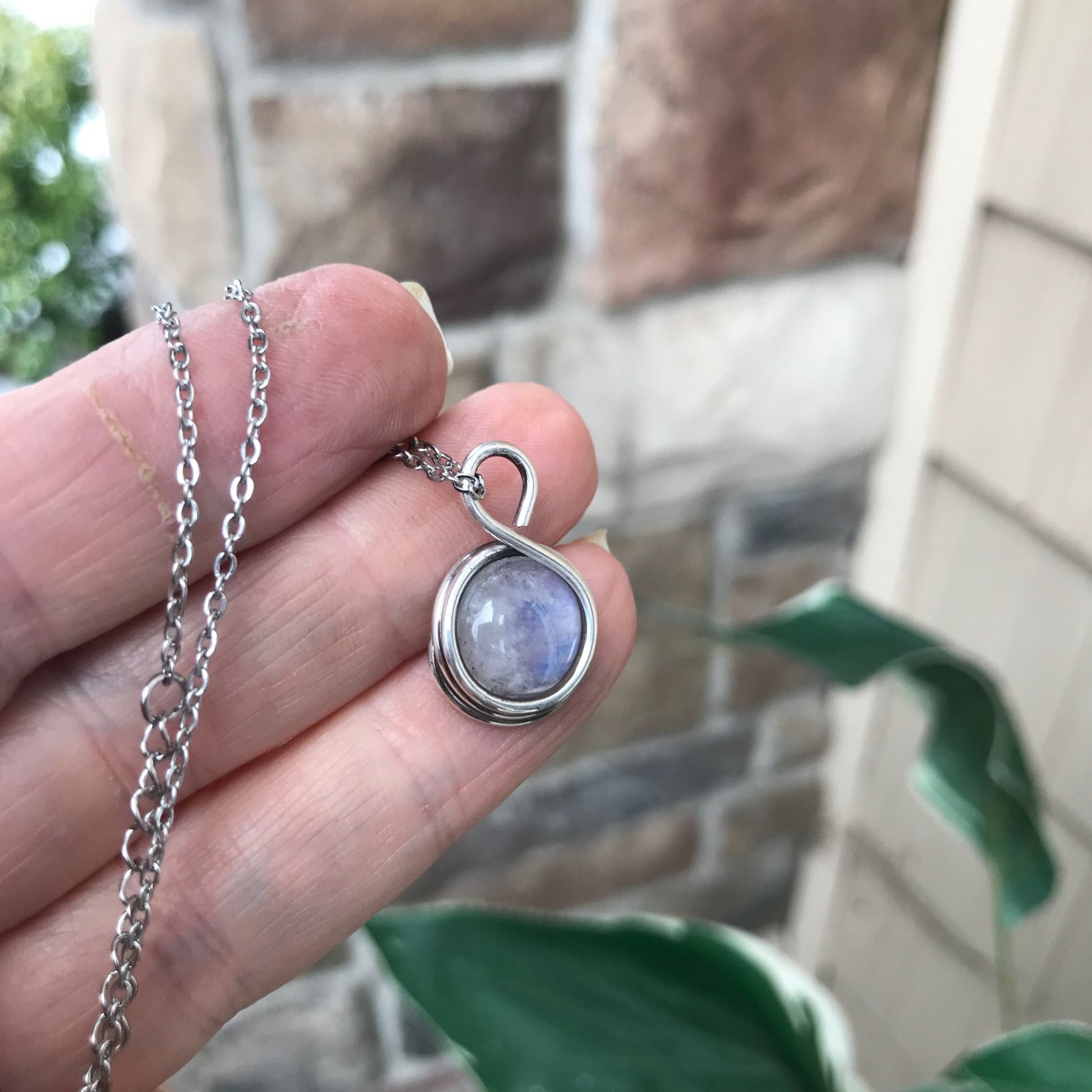 Moonstone Round Small Silver Pendant