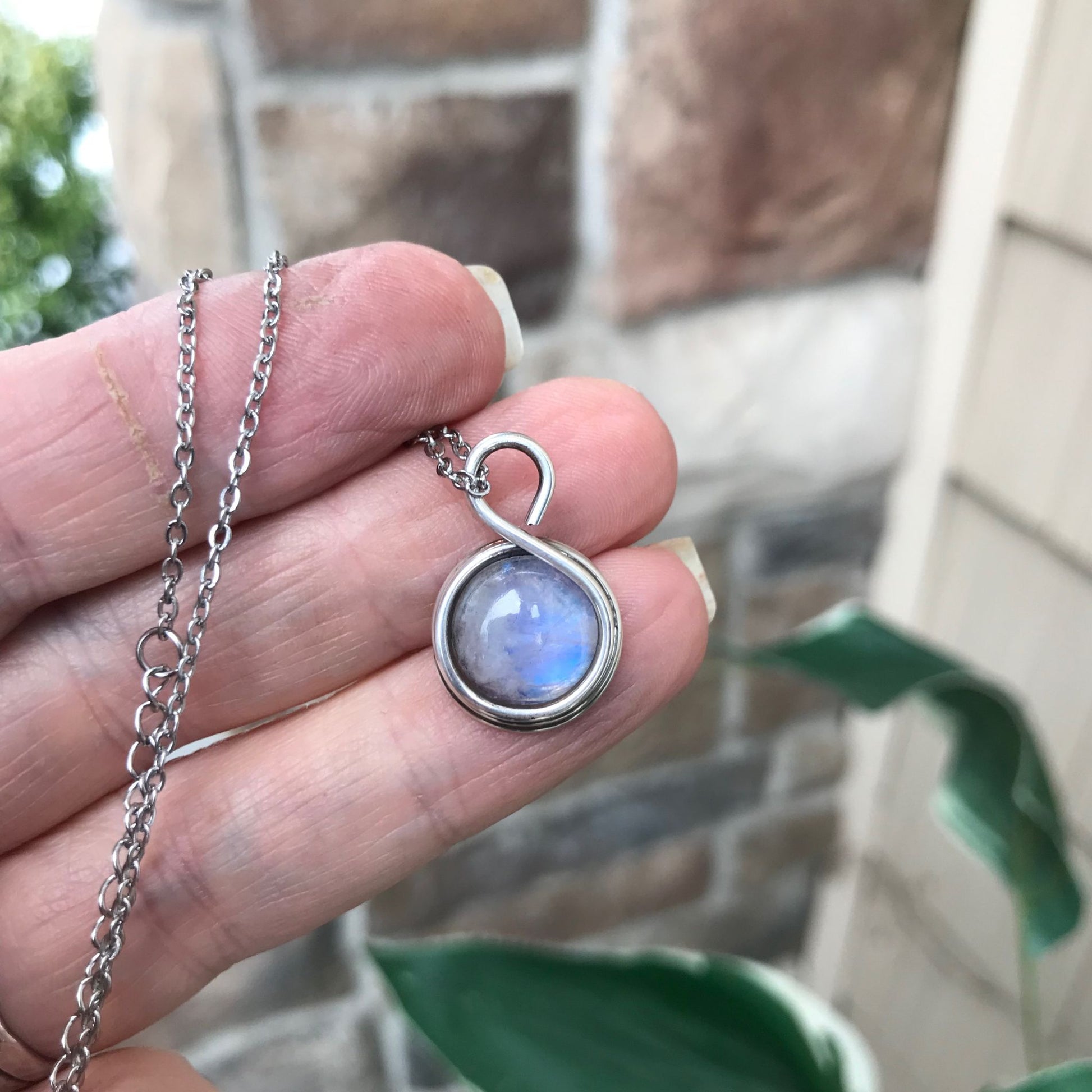 Moonstone Round Small Silver Pendant