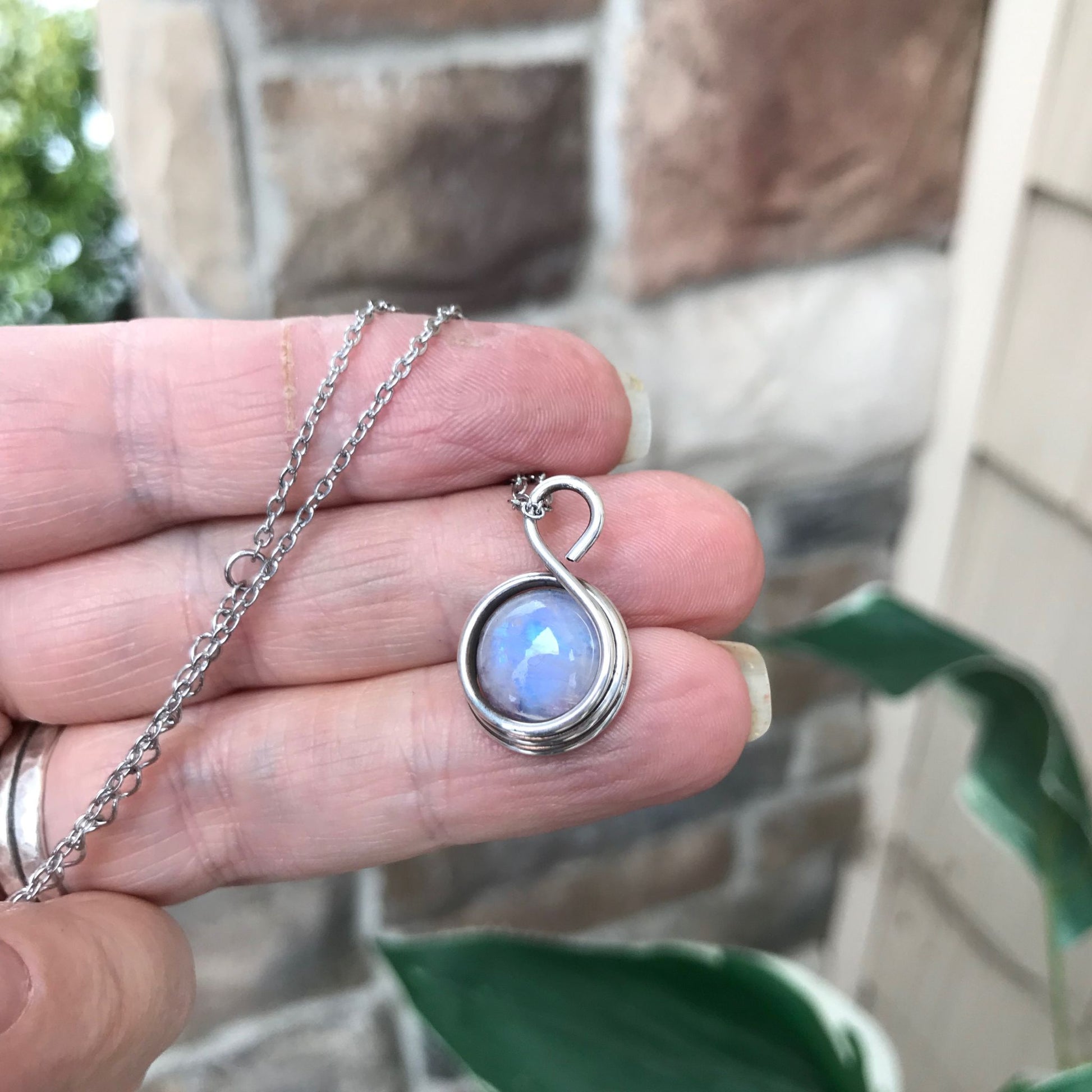 Moonstone Round Small Silver Pendant