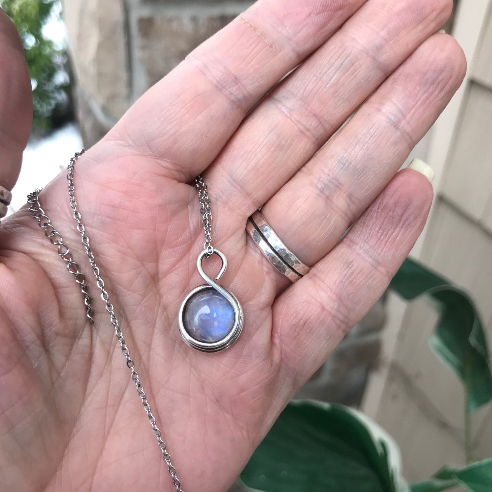 Moonstone Round Small Silver Pendant