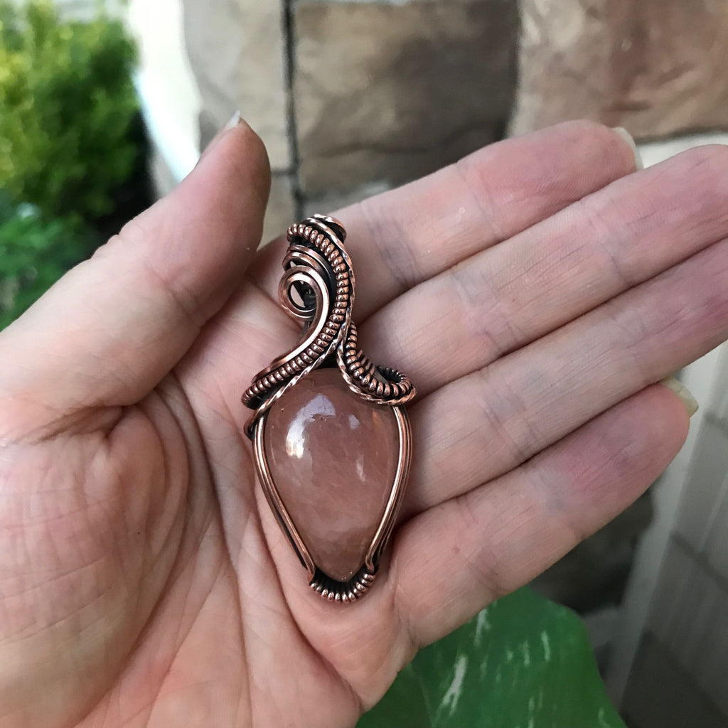 morganite copper wire wrapped necklace
