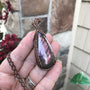 Orange amber purple labradorite slender copper wire wrapped pendant by Moonlet Jewelry