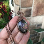Purple pink labradorite copper wire wrapped pendant by Moonlet Jewelry