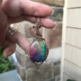 Rainbow solar quartz large oval wire wrapped copper pendant by Moonlet Jewelry
